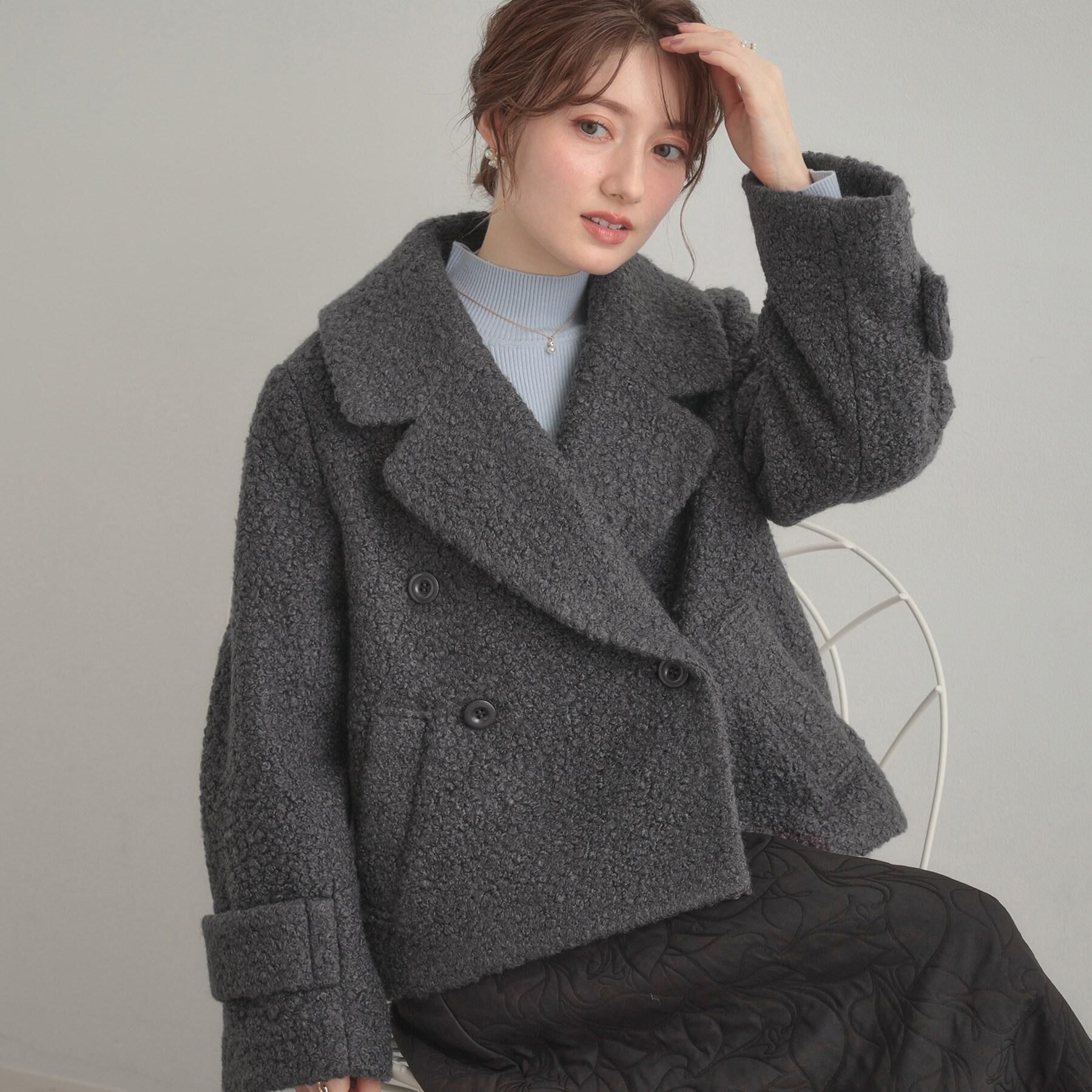 Couture broach「【S-LL/無地・チェック柄】プードルボア ショートコート」|ピーコート|