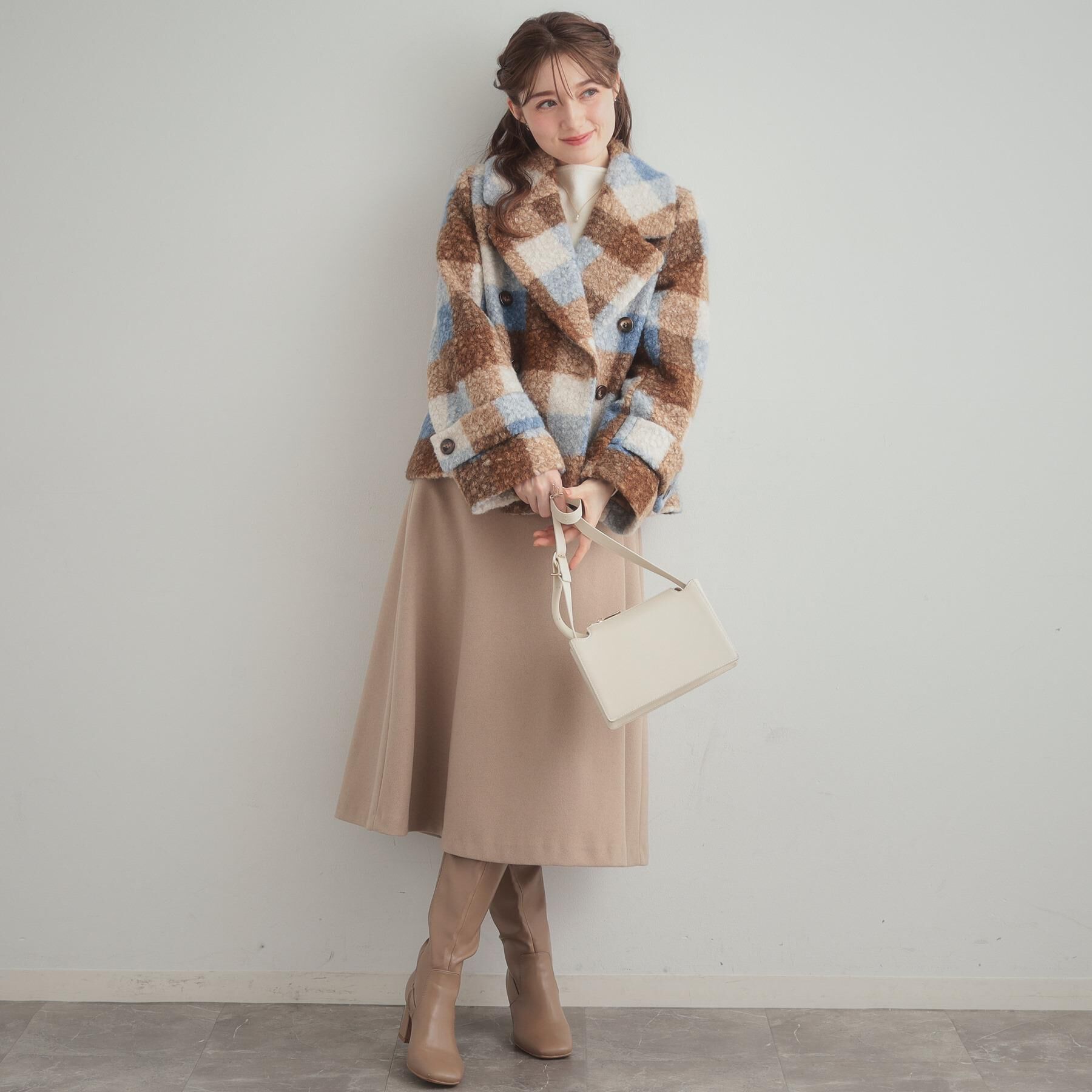 Couture broach「【S-LL/無地・チェック柄】プードルボア ショートコート」|ピーコート|