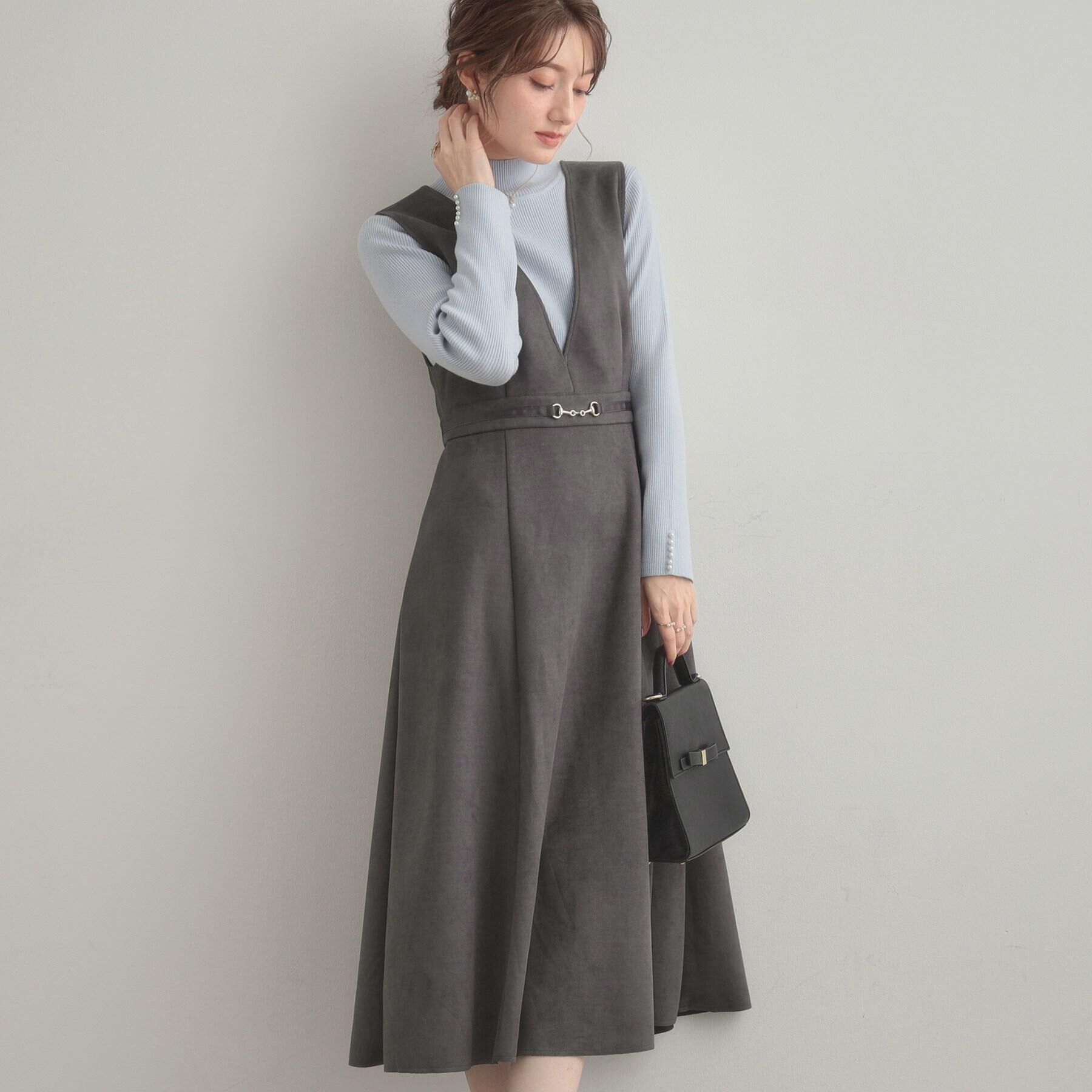 Couture broach「【S-LL/通勤】ビット付き スエード調ダンボールジャンスカ」|ワンピース|