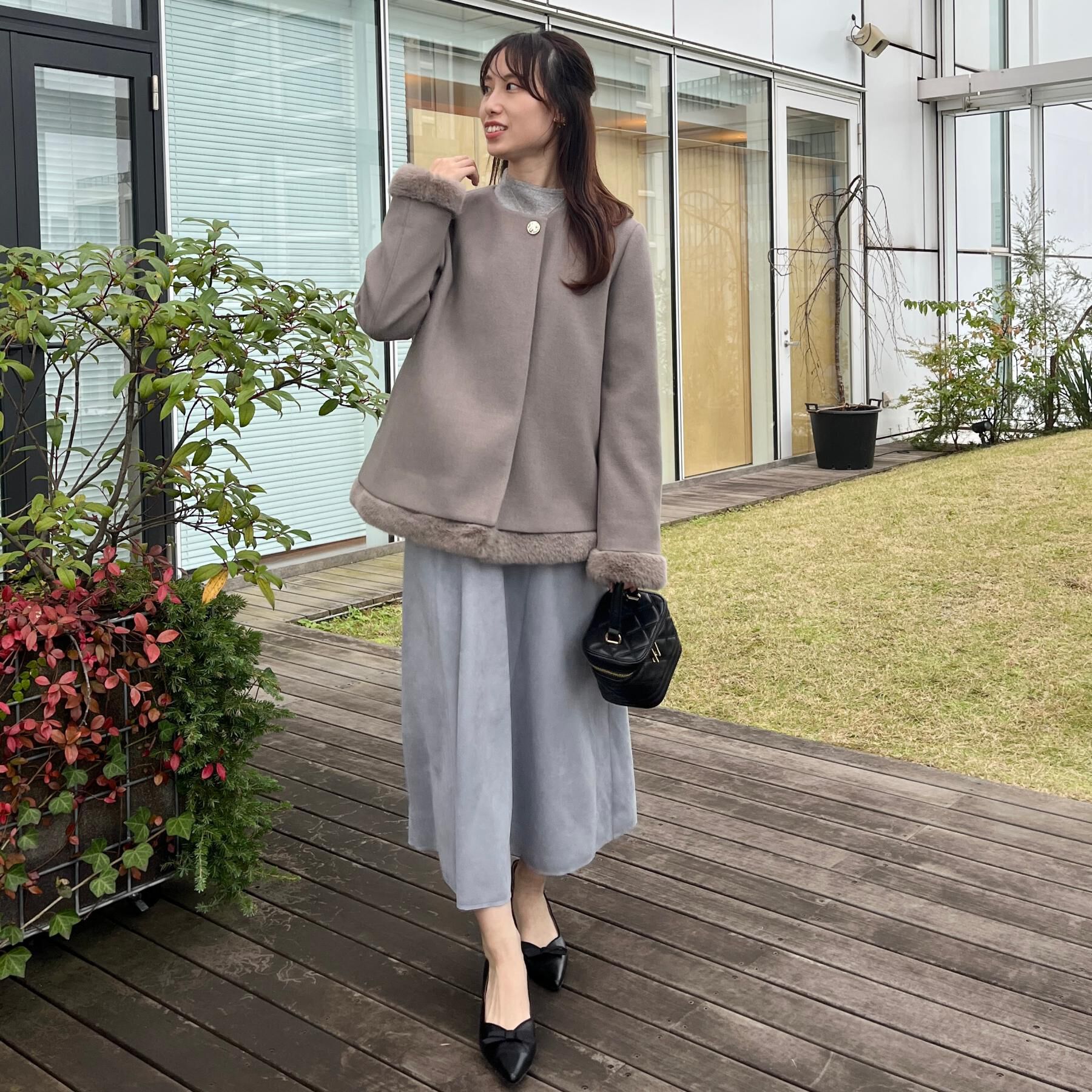 Couture broach「【S-LL/通勤】ビット付き スエード調ダンボールジャンスカ」|ワンピース|