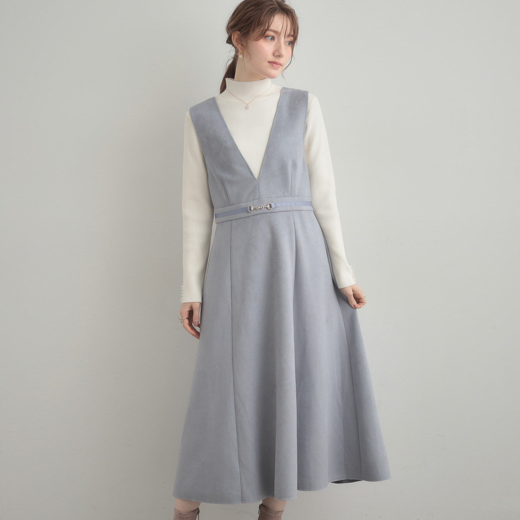 Couture broach「【S-LL/通勤】ビット付き スエード調ダンボールジャンスカ」|ワンピース|