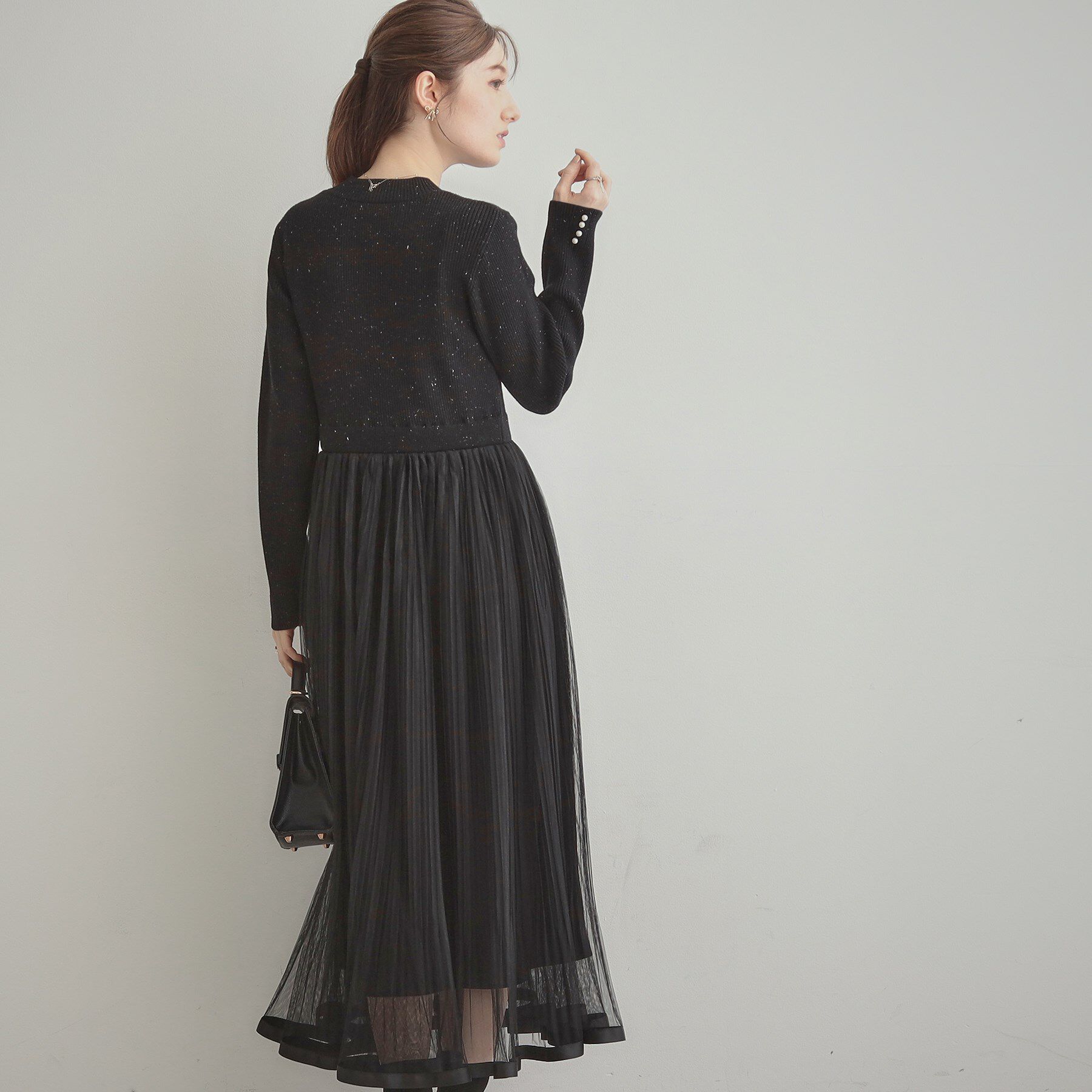 Couture broach「【S-LL/キラキラリブニット】チュールドッキング ワンピース」|ワンピース|