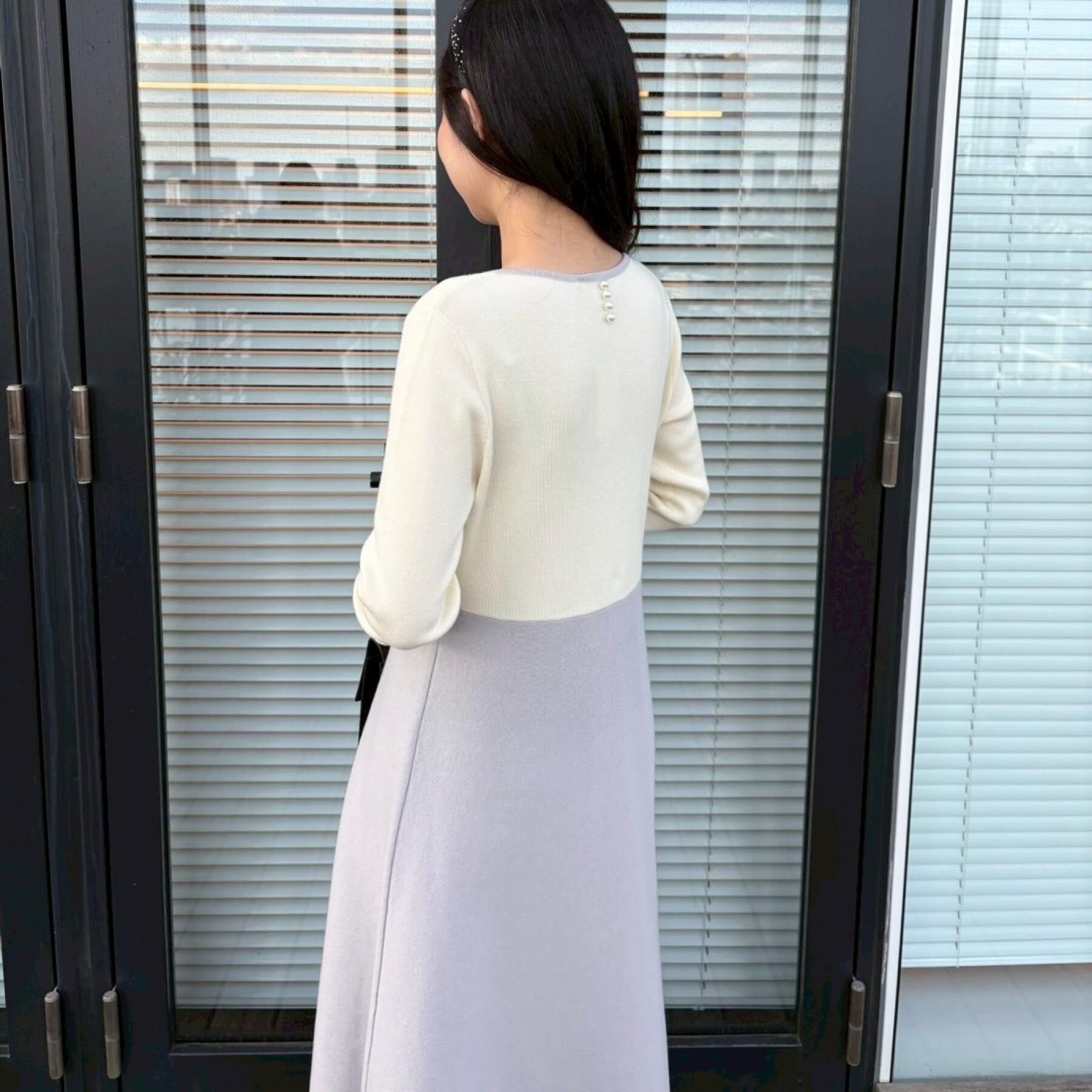 Couture broach「【ハレの日・通勤】スクエアネック バイカラー ニットワンピース」|ワンピース|