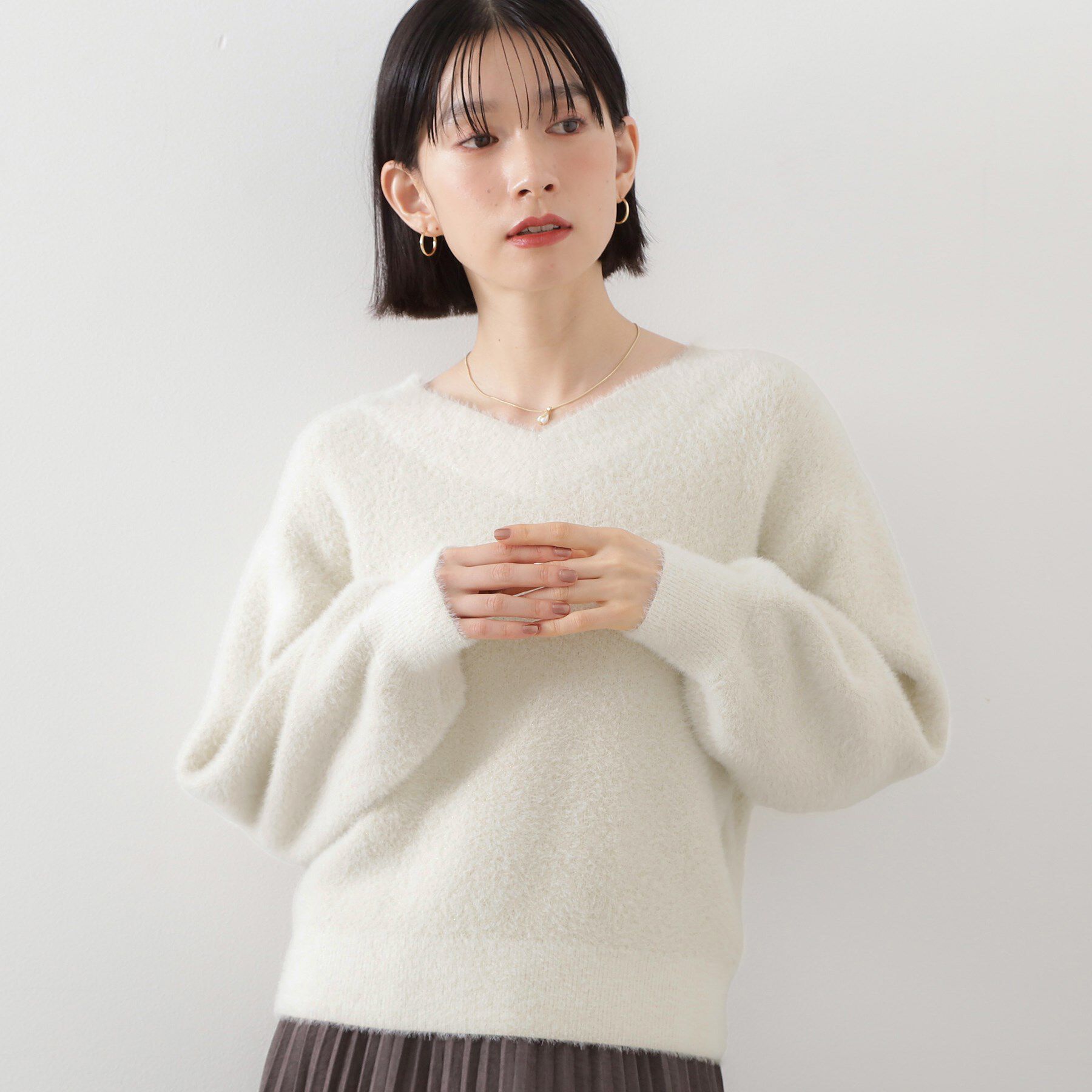 THE SHOP TK「【洗える】上品にきらめく フェザーラメニット」|ニット・セーター|アイボリー(004)