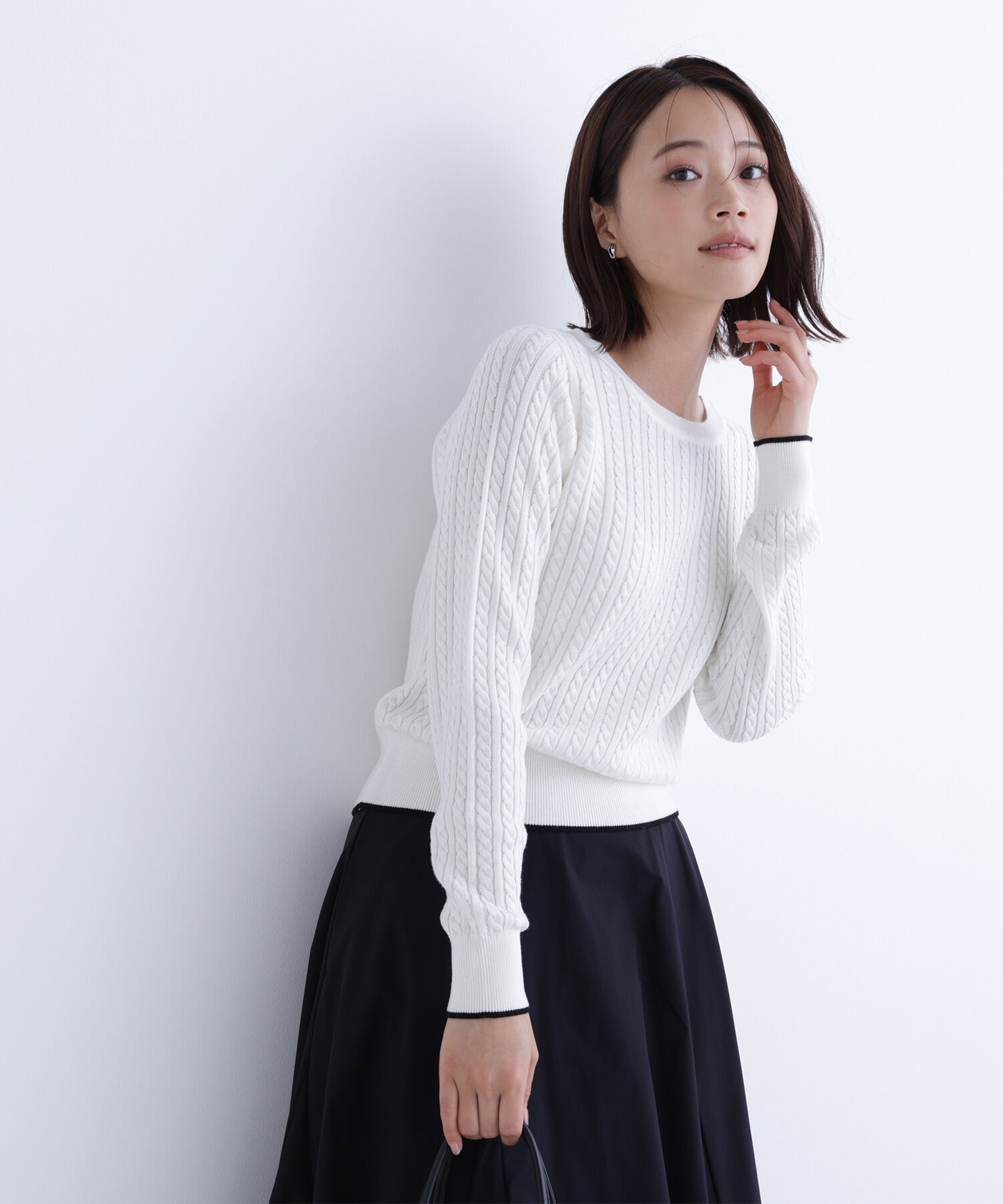  「バイカラーラインミニケーブルニット」|ニット・セーター|