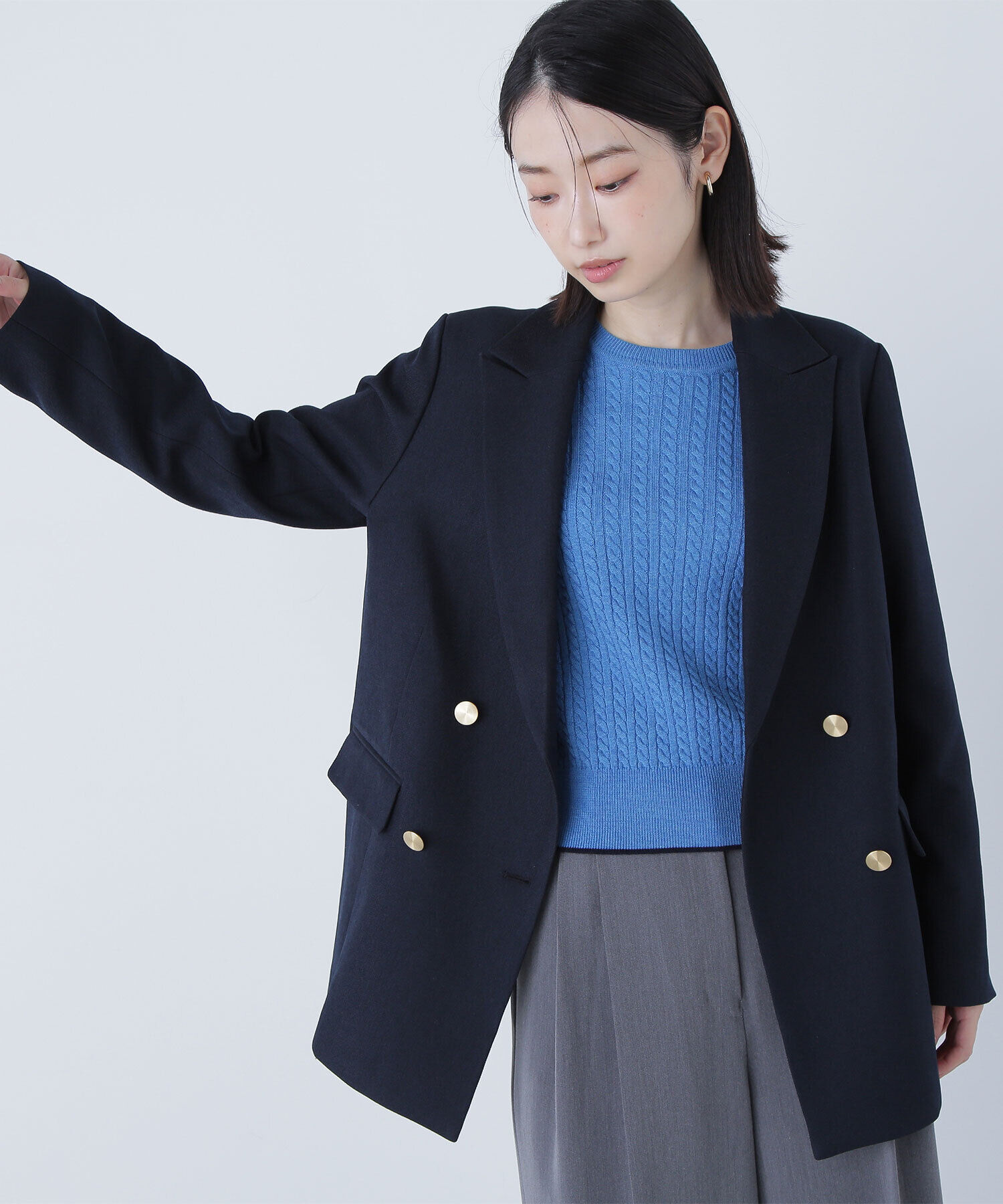  「バイカラーラインミニケーブルニット」|ニット・セーター|