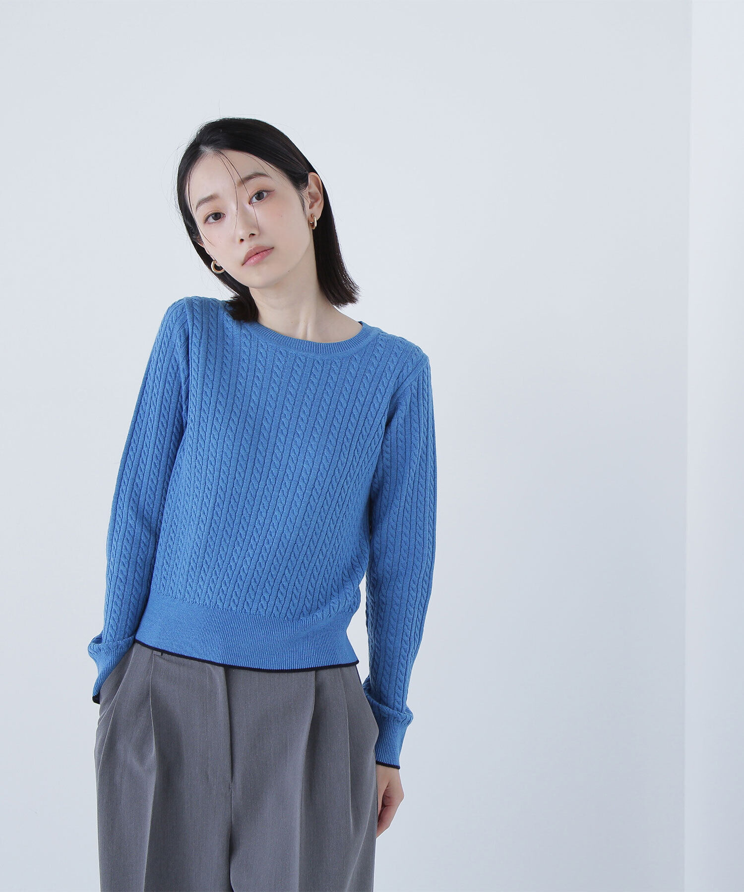  「バイカラーラインミニケーブルニット」|ニット・セーター|