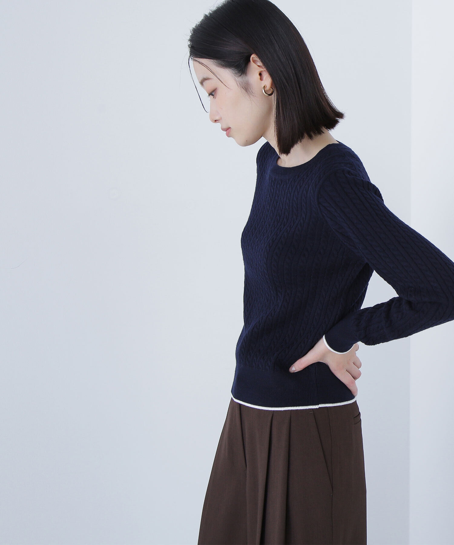  「バイカラーラインミニケーブルニット」|ニット・セーター|