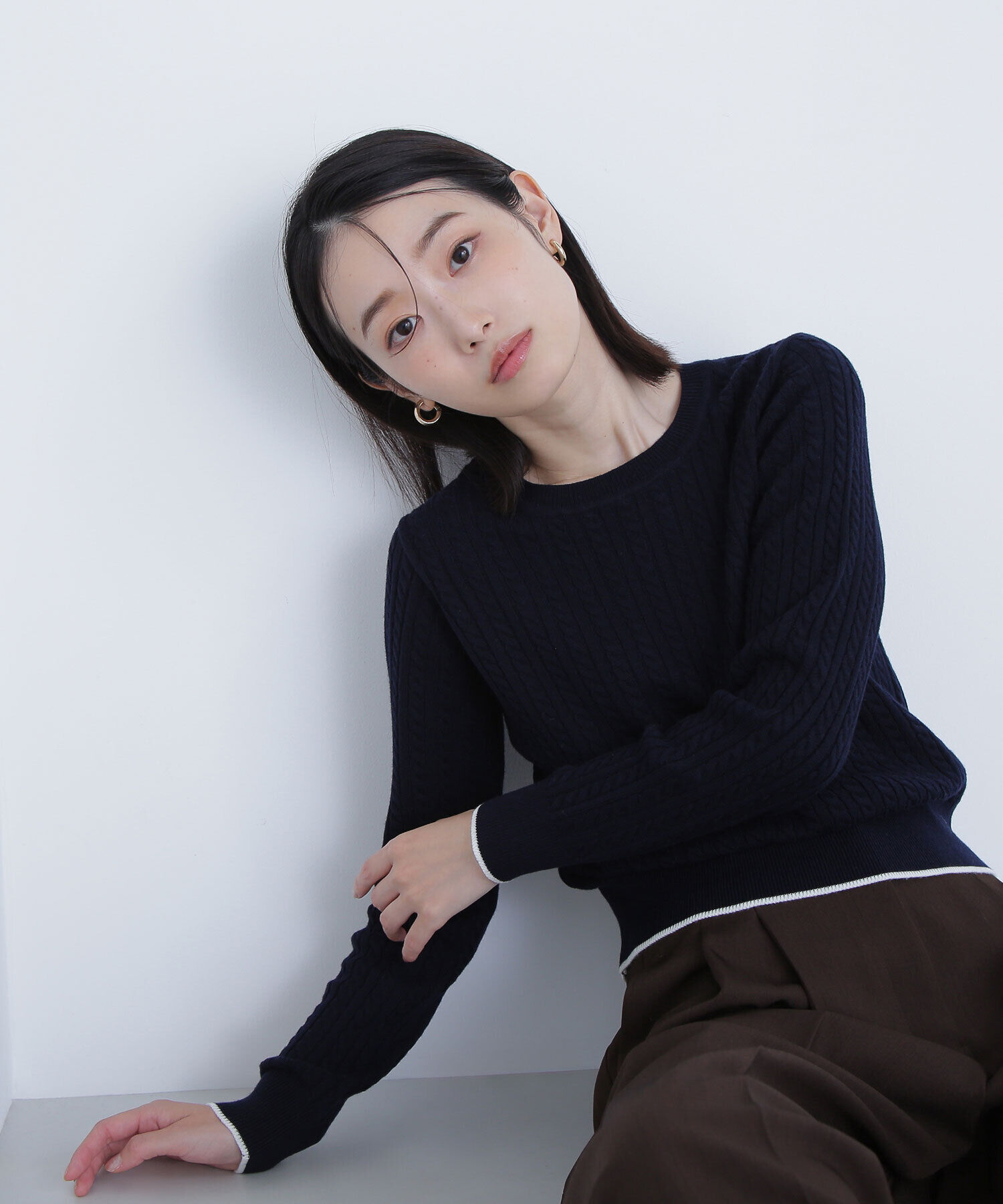  「バイカラーラインミニケーブルニット」|ニット・セーター|