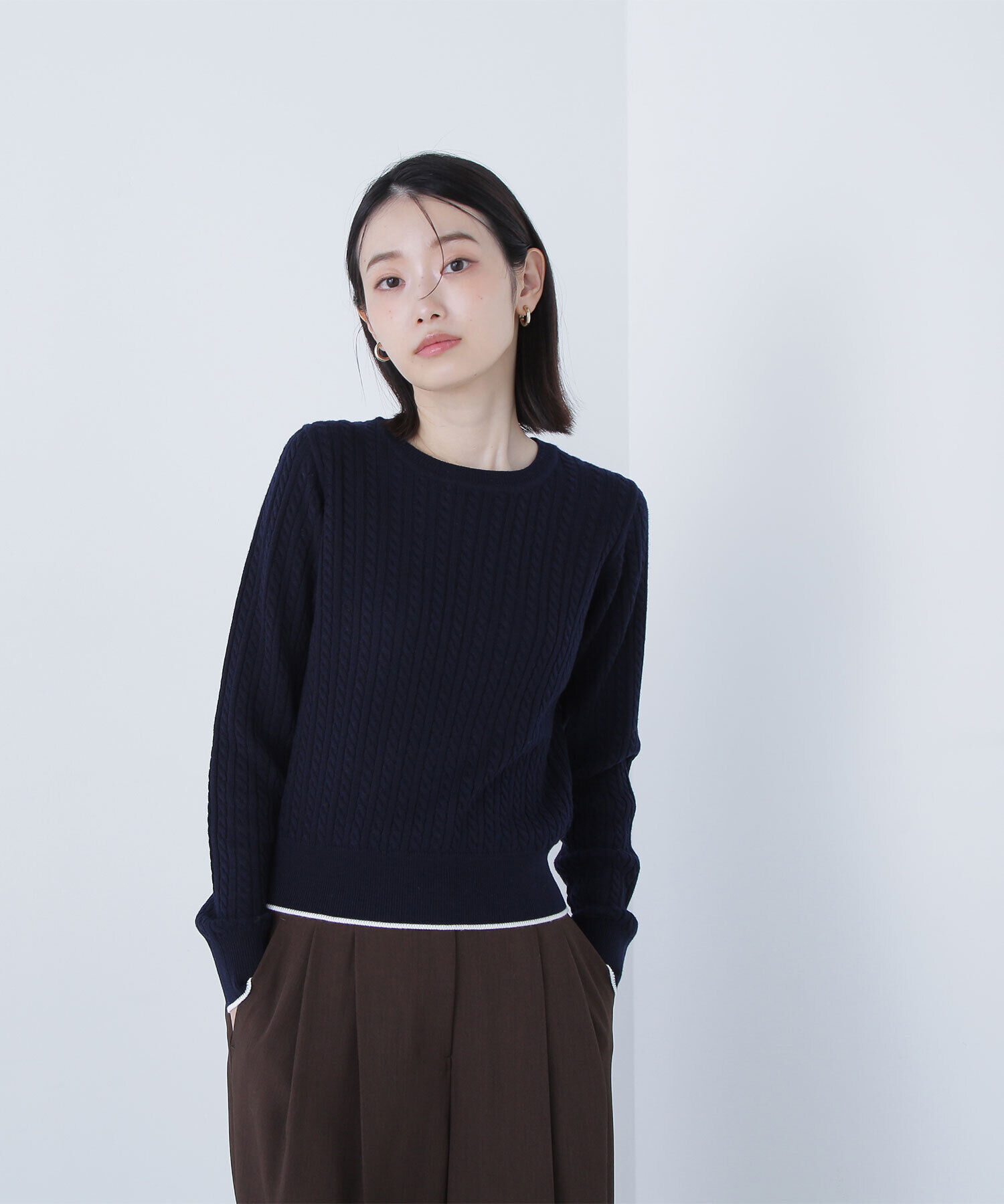  「バイカラーラインミニケーブルニット」|ニット・セーター|