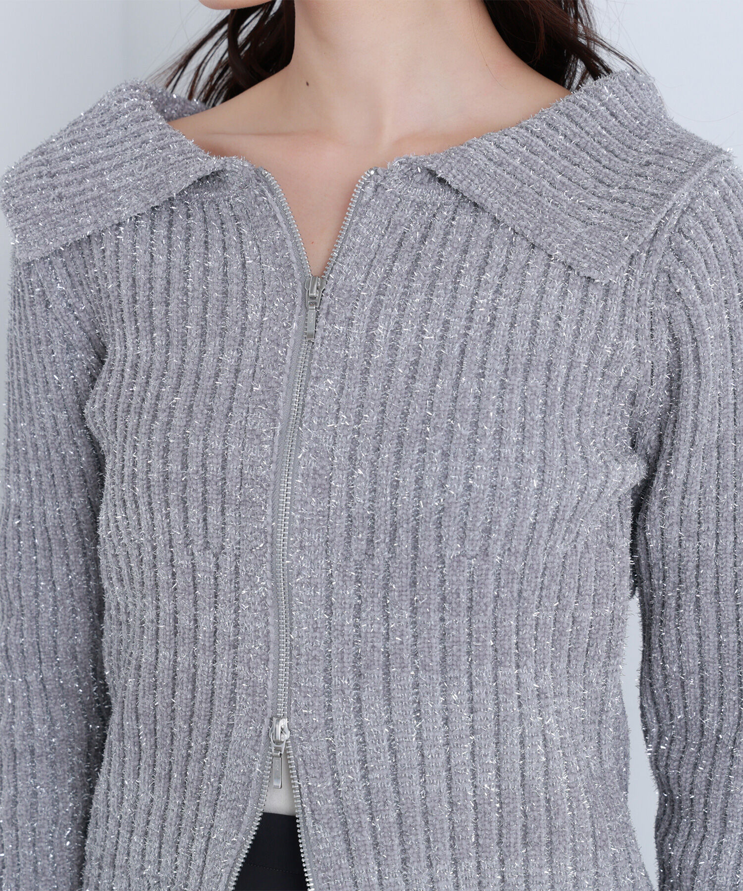  「ラメシャギージップニット」|ニット・セーター|