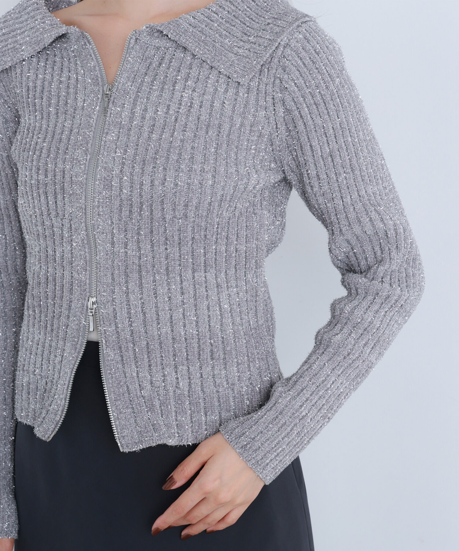  「ラメシャギージップニット」|ニット・セーター|