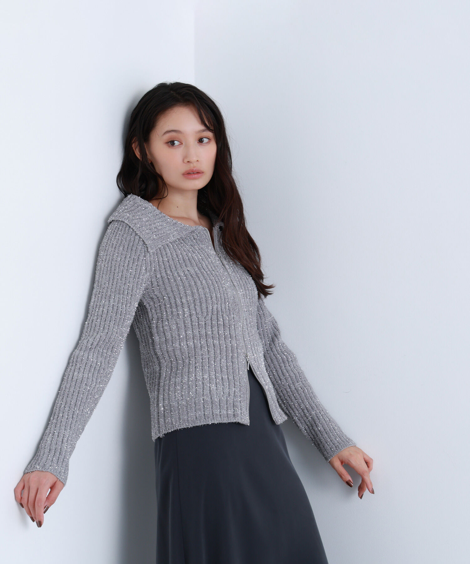  「ラメシャギージップニット」|ニット・セーター|