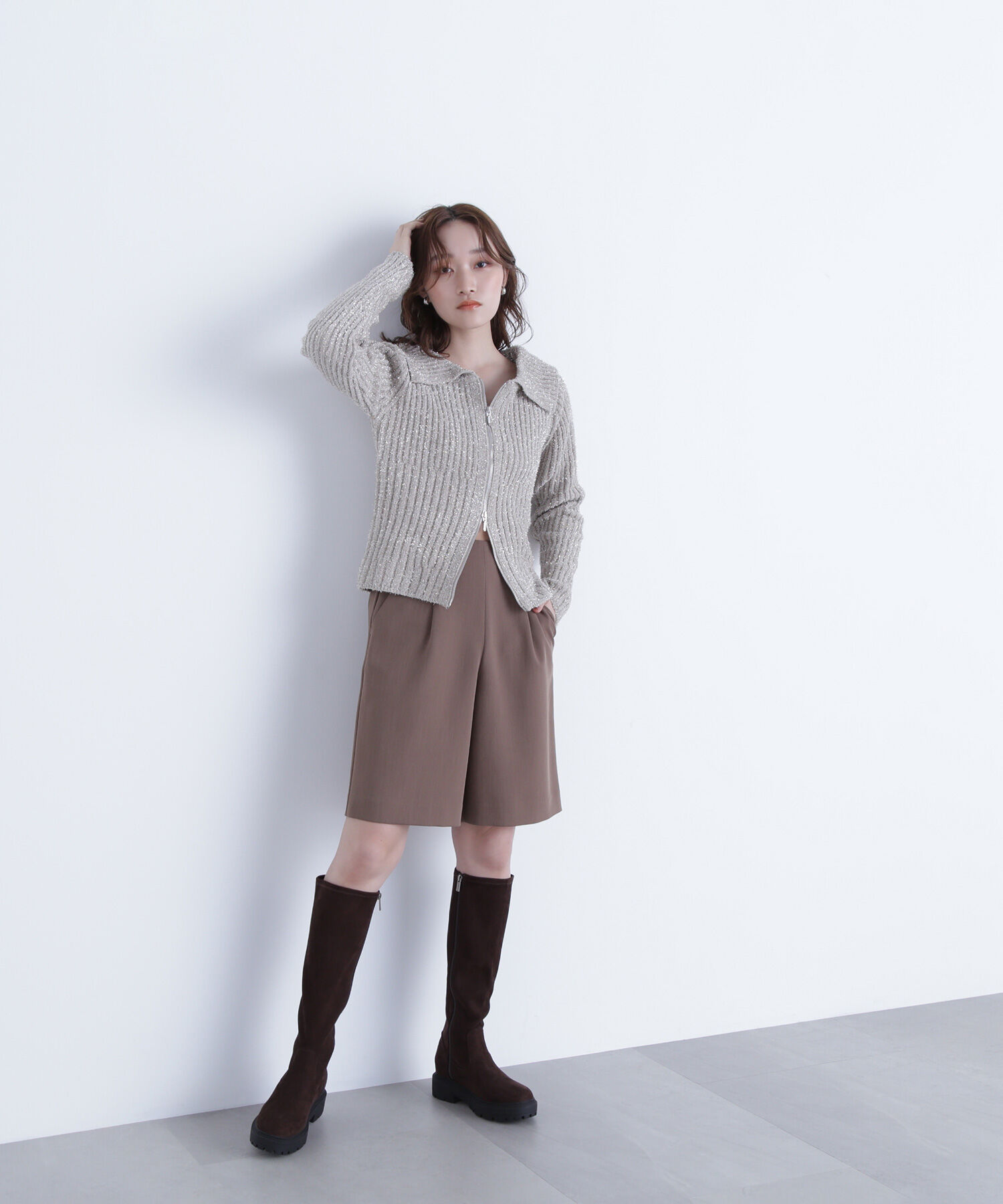  「ラメシャギージップニット」|ニット・セーター|