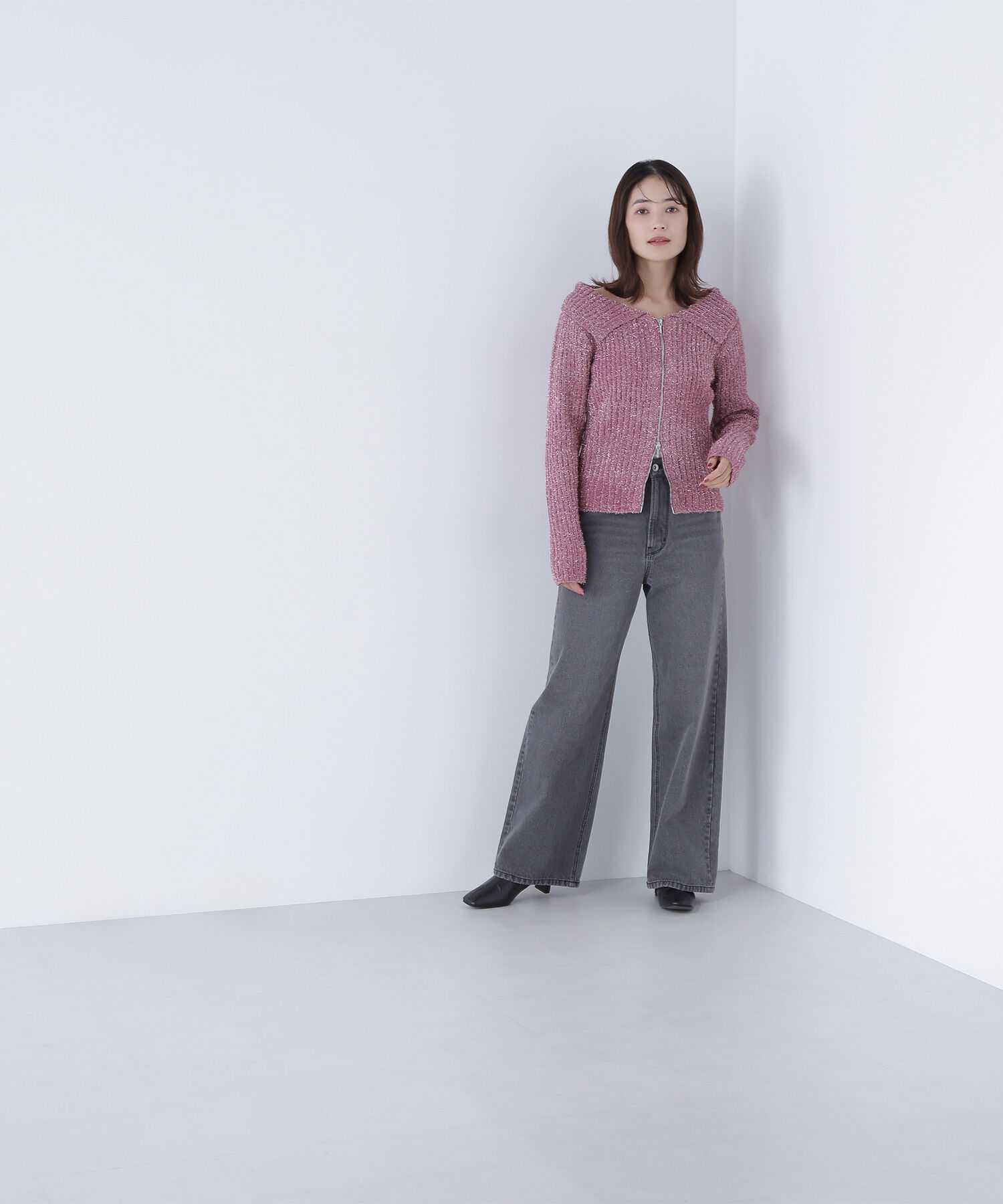  「ラメシャギージップニット」|ニット・セーター|