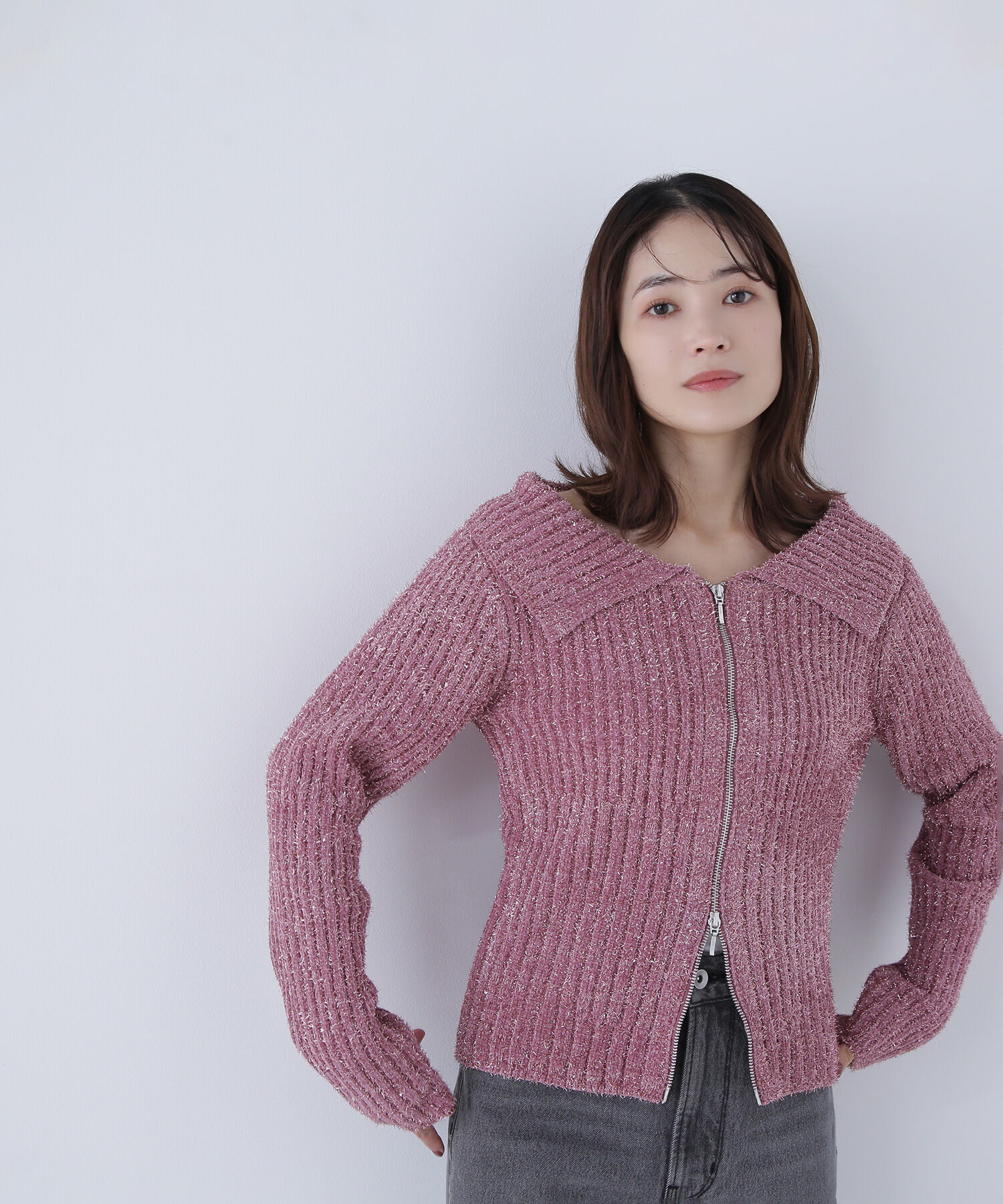  「ラメシャギージップニット」|ニット・セーター|