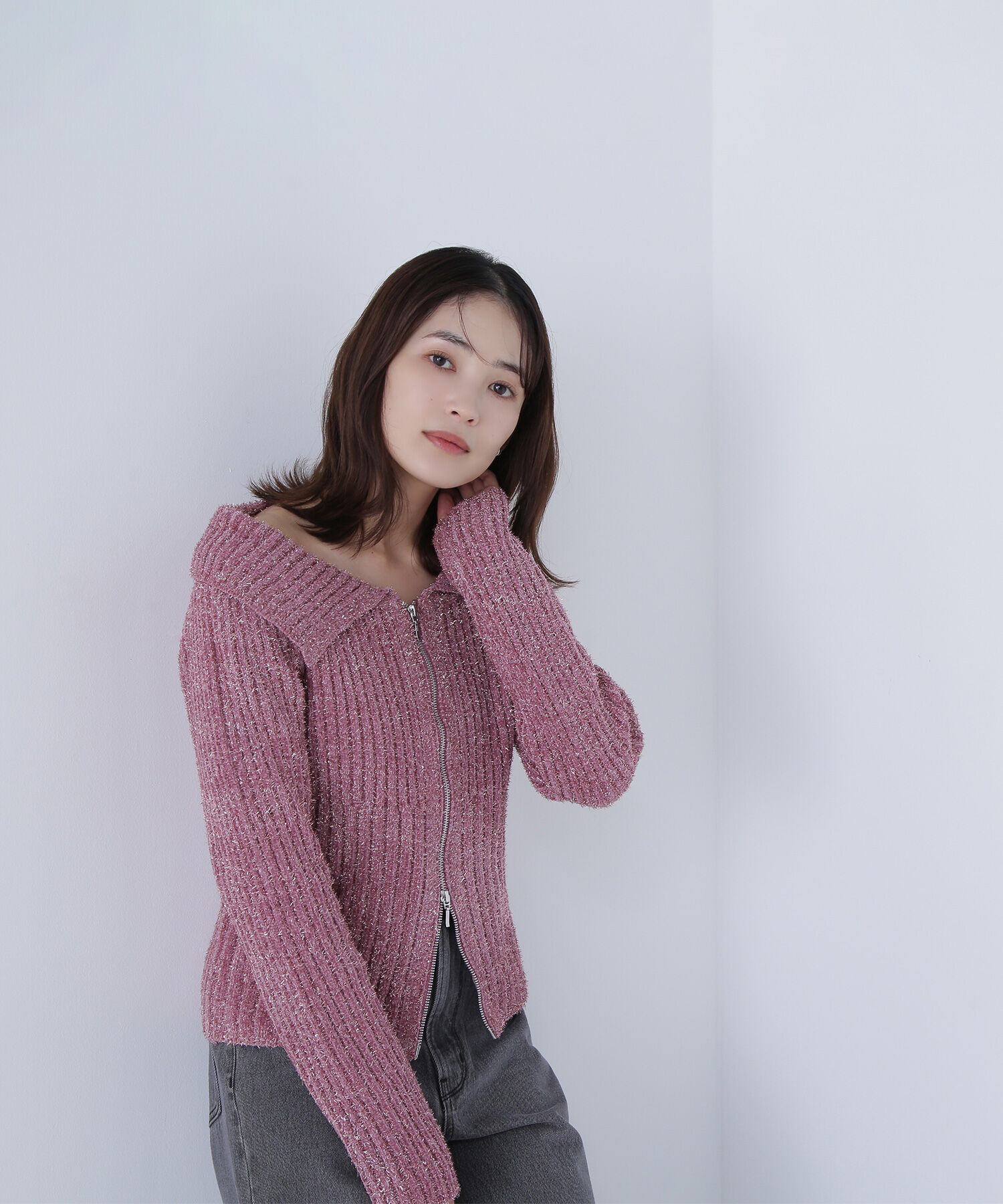  「ラメシャギージップニット」|ニット・セーター|