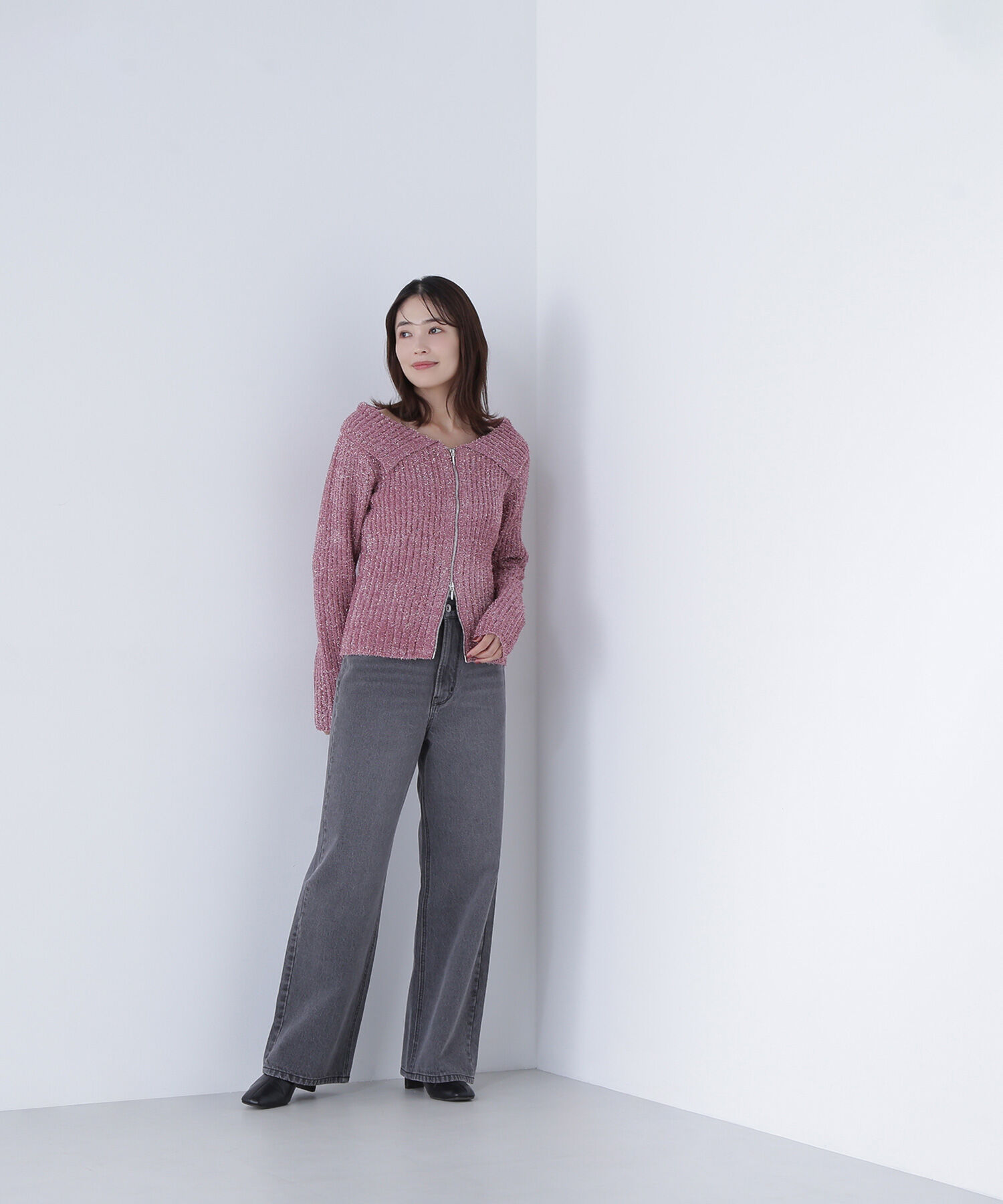  「ラメシャギージップニット」|ニット・セーター|