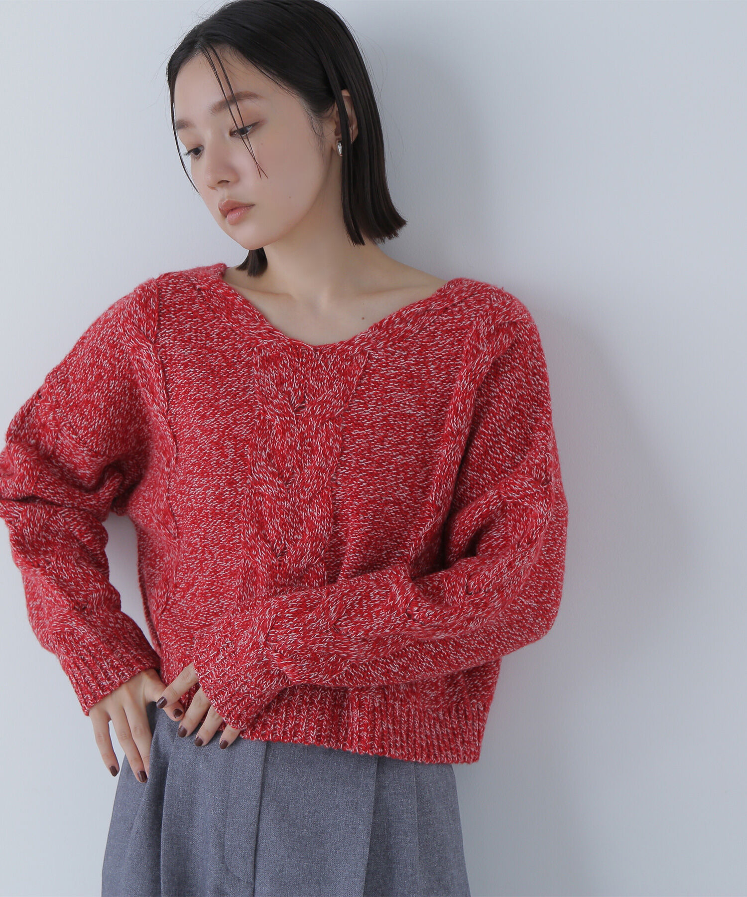  「Vネックケーブルニット」|ニット・セーター|レッドベース2