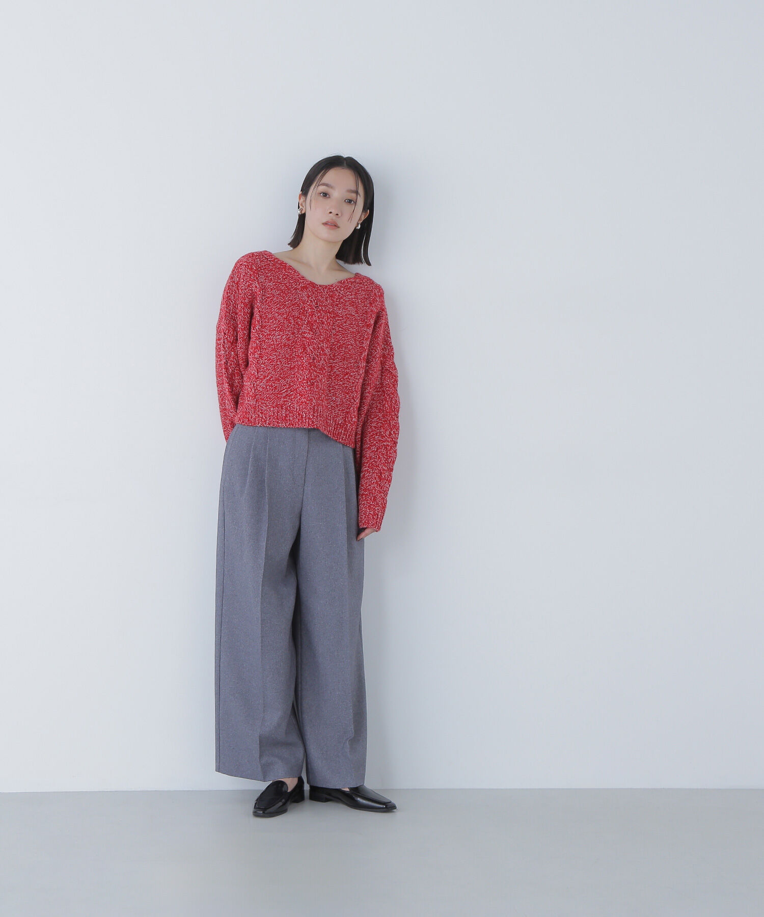  「Vネックケーブルニット」|ニット・セーター|