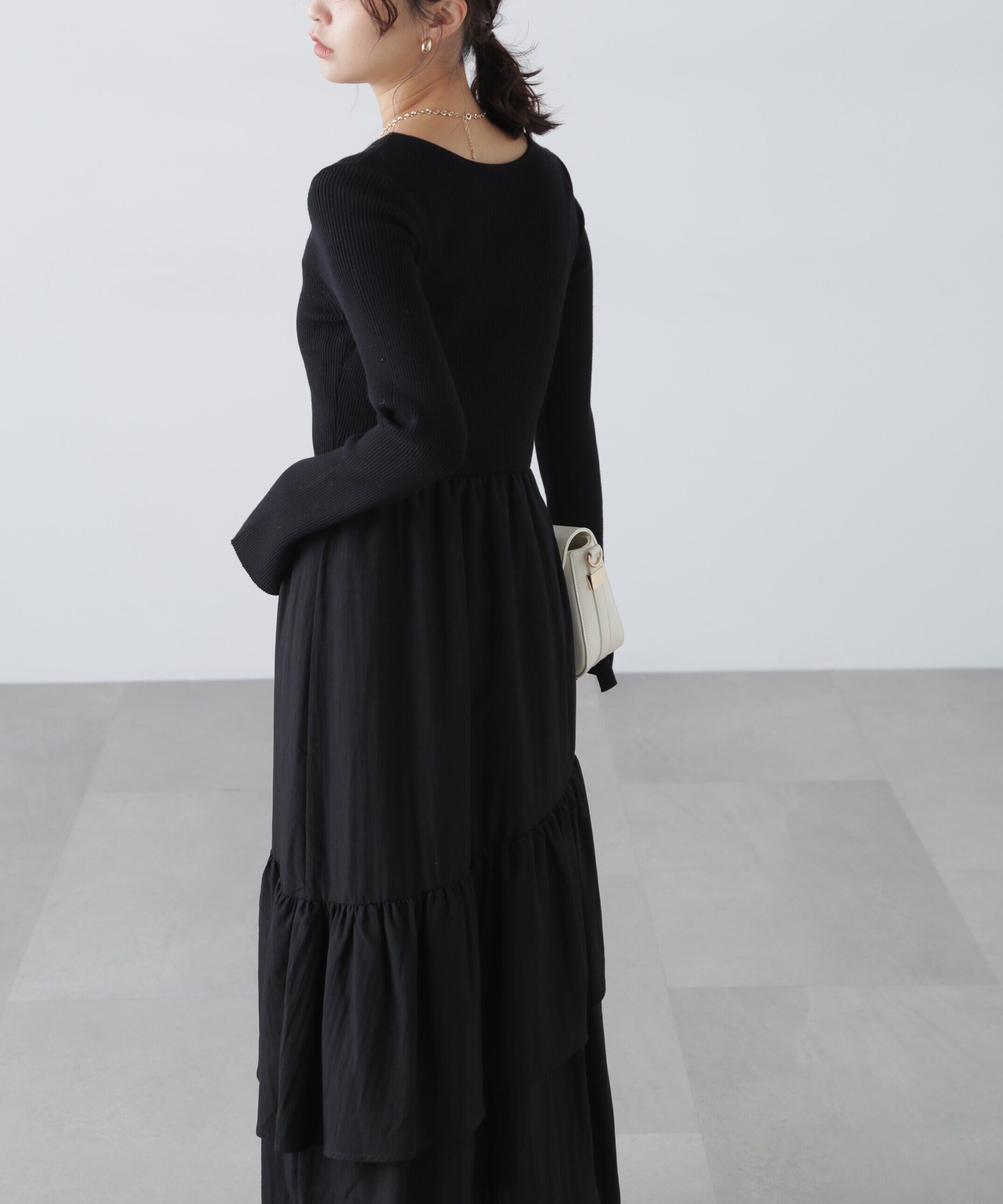  「前後2way布帛ドッキングリブニットワンピース」|ワンピース|