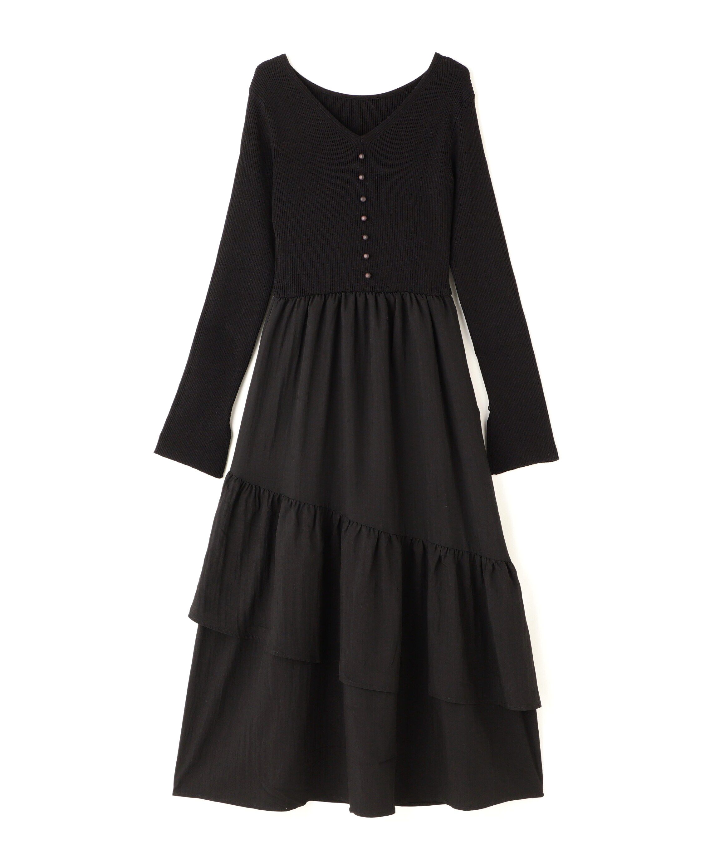  「前後2way布帛ドッキングリブニットワンピース」|ワンピース|