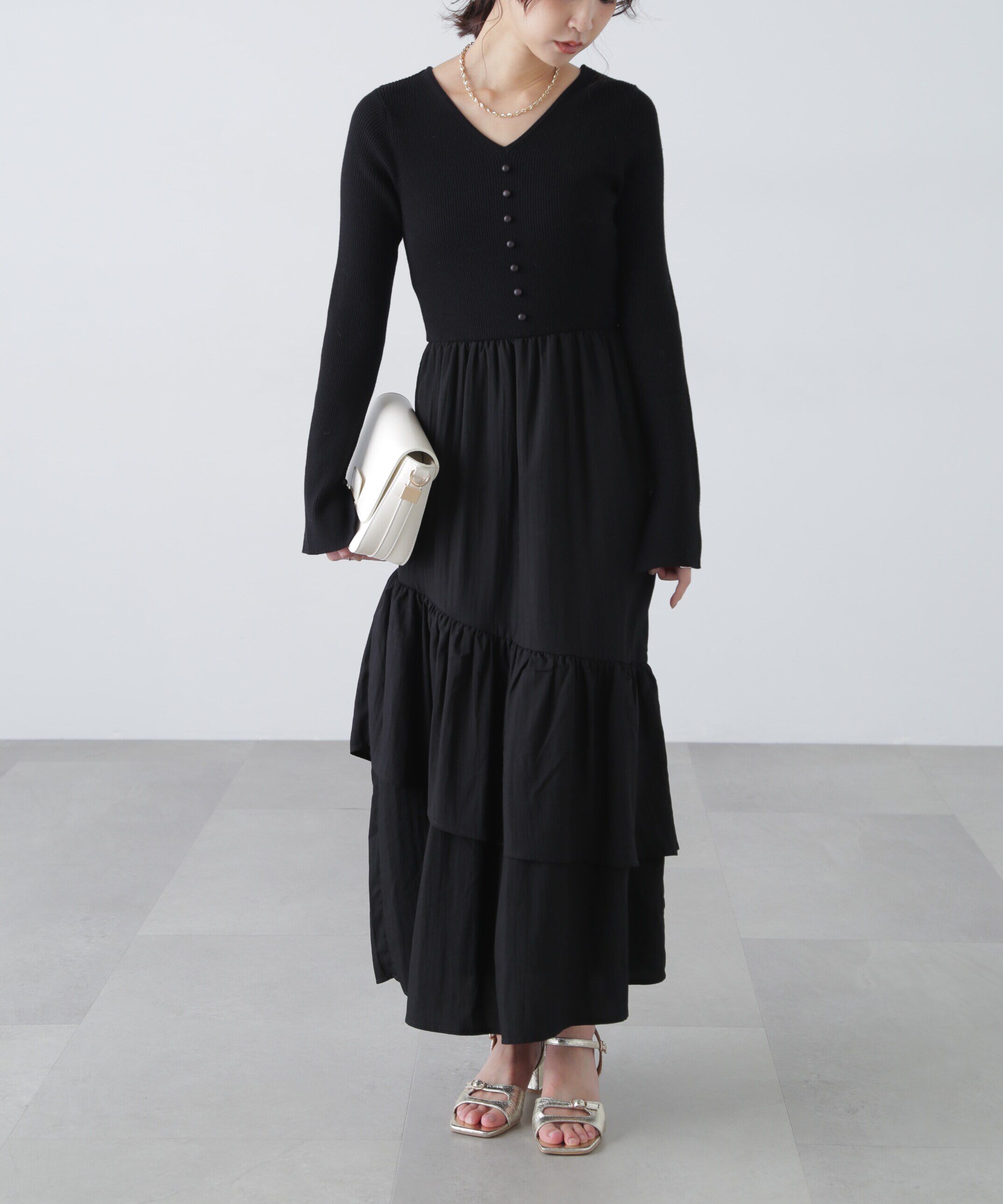  「前後2way布帛ドッキングリブニットワンピース」|ワンピース|