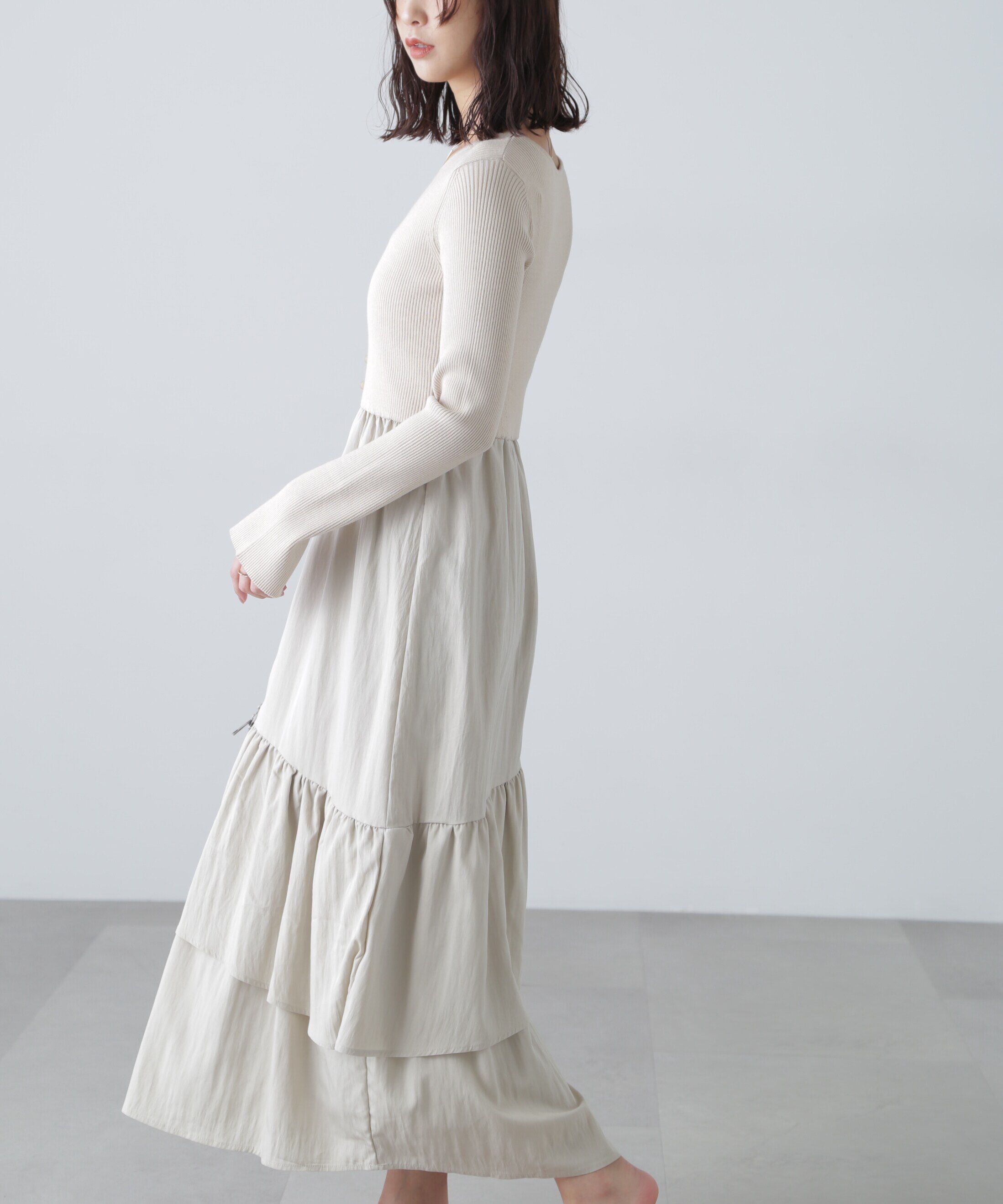  「前後2way布帛ドッキングリブニットワンピース」|ワンピース|