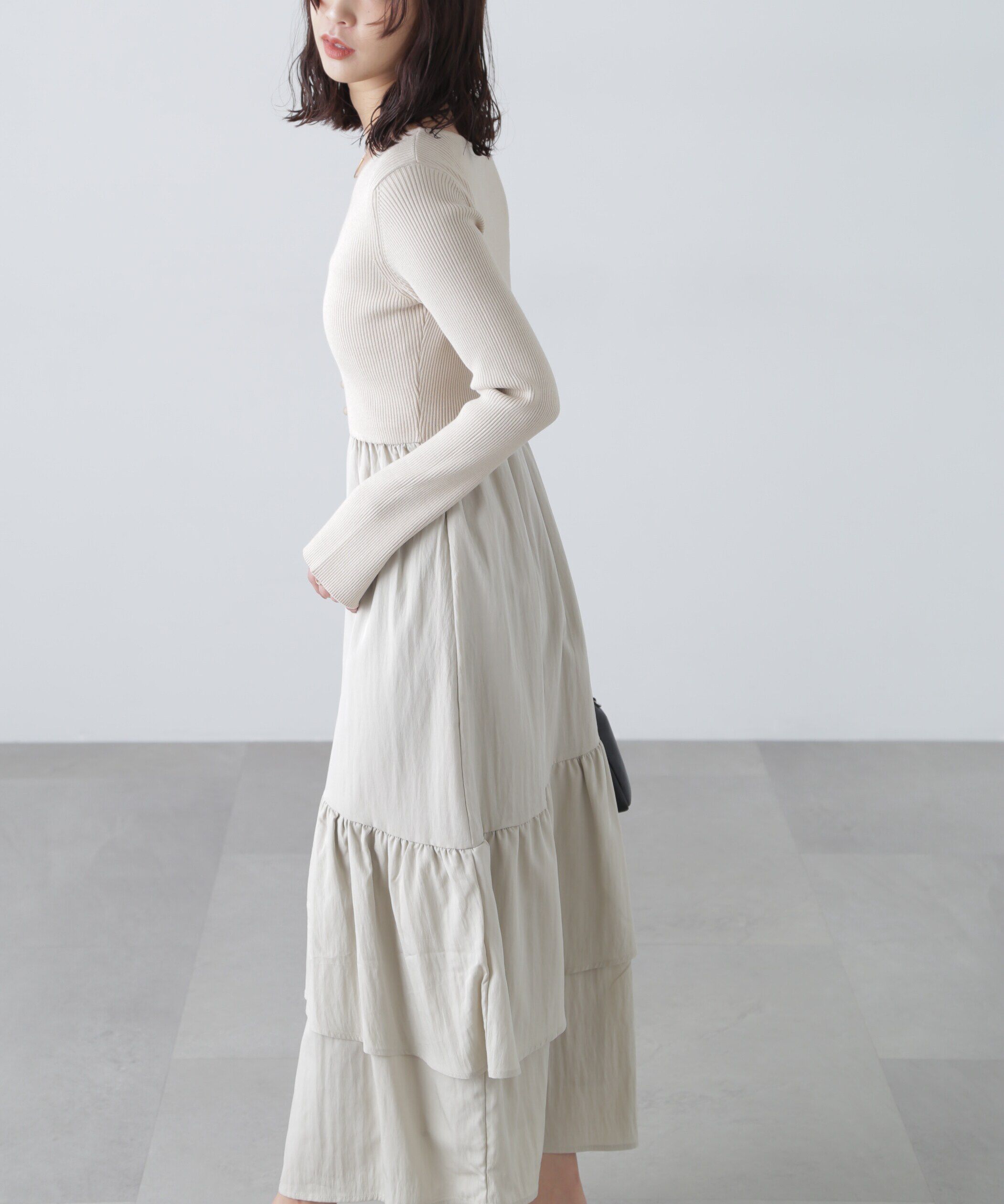  「前後2way布帛ドッキングリブニットワンピース」|ワンピース|