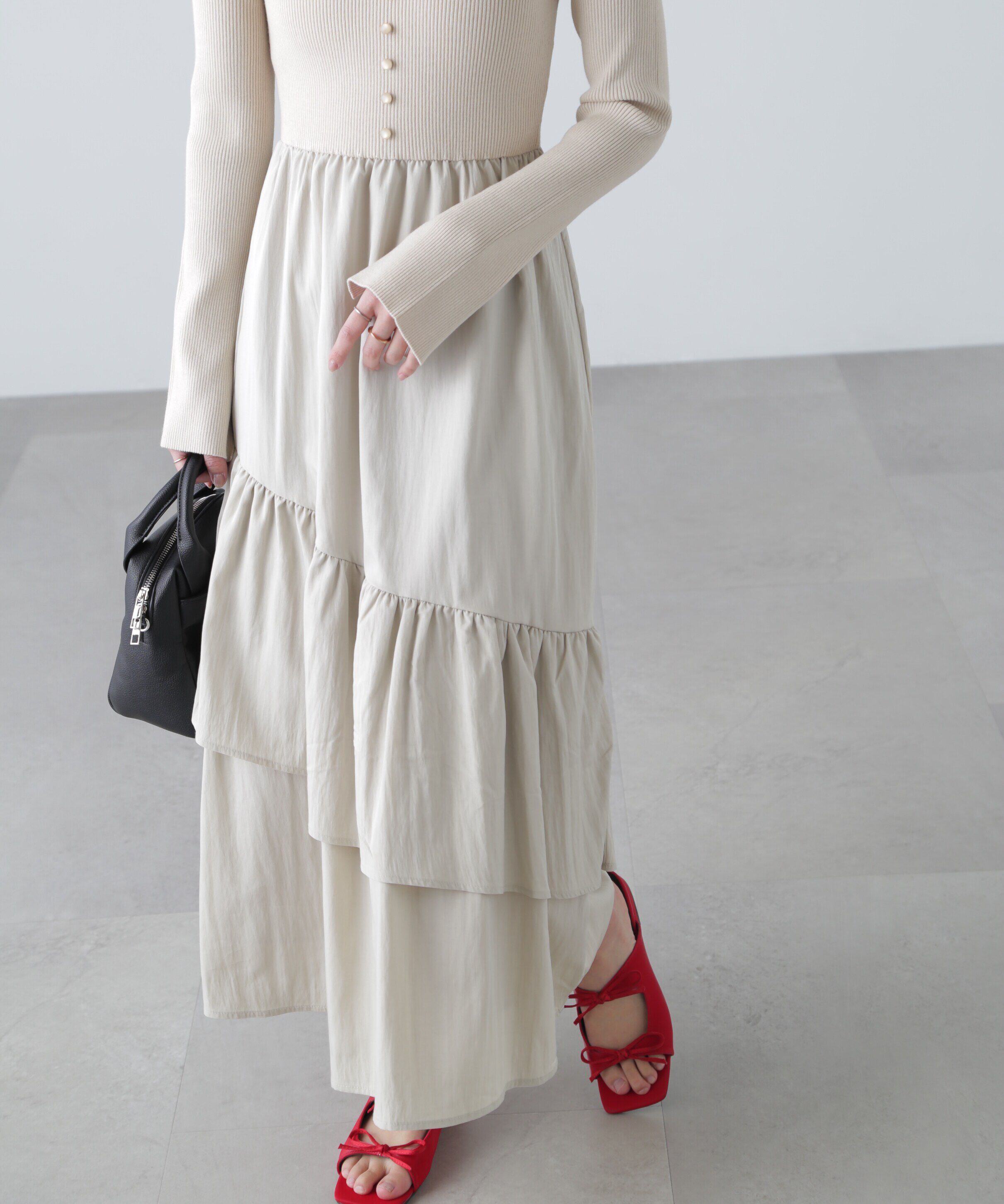  「前後2way布帛ドッキングリブニットワンピース」|ワンピース|