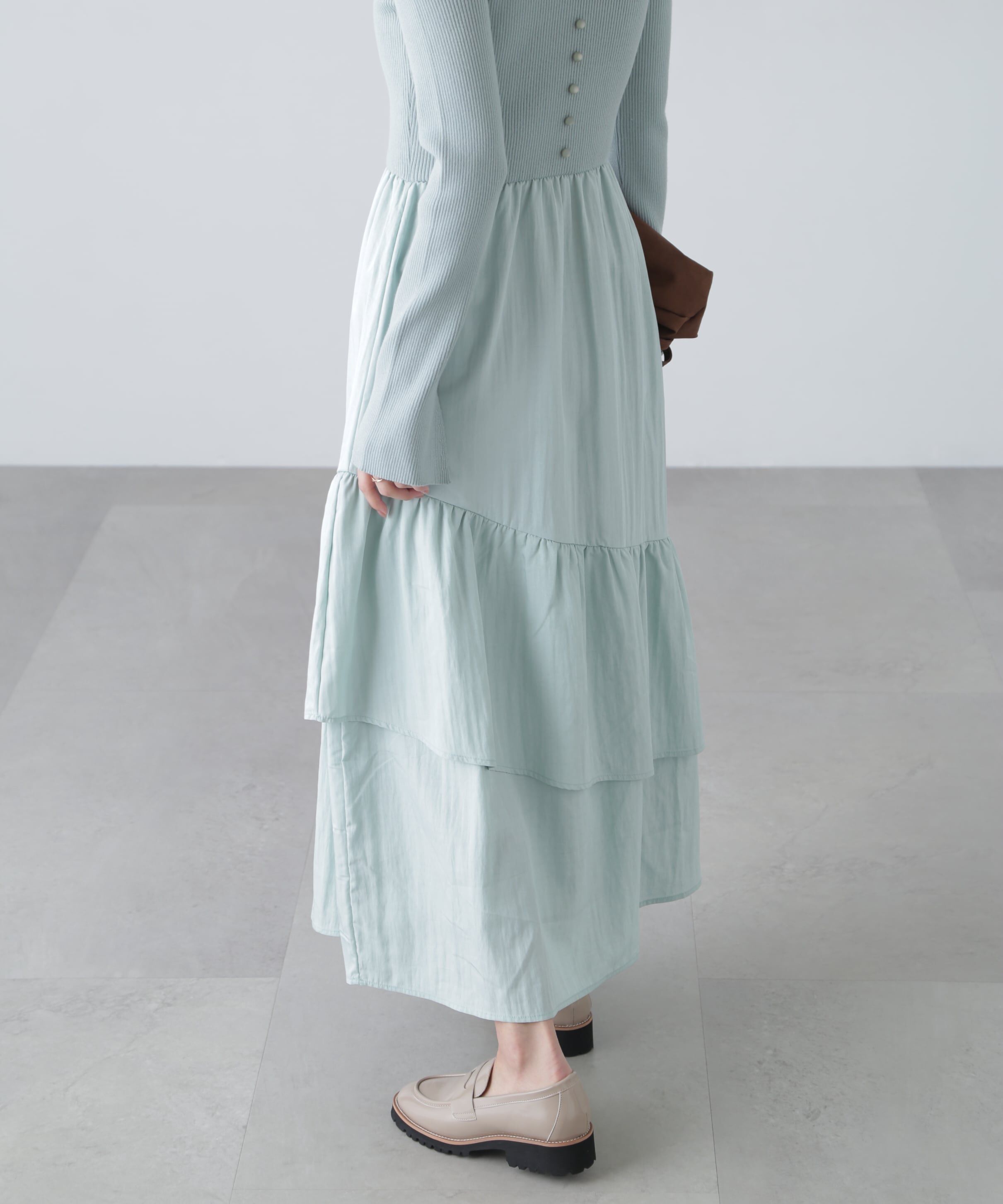  「前後2way布帛ドッキングリブニットワンピース」|ワンピース|