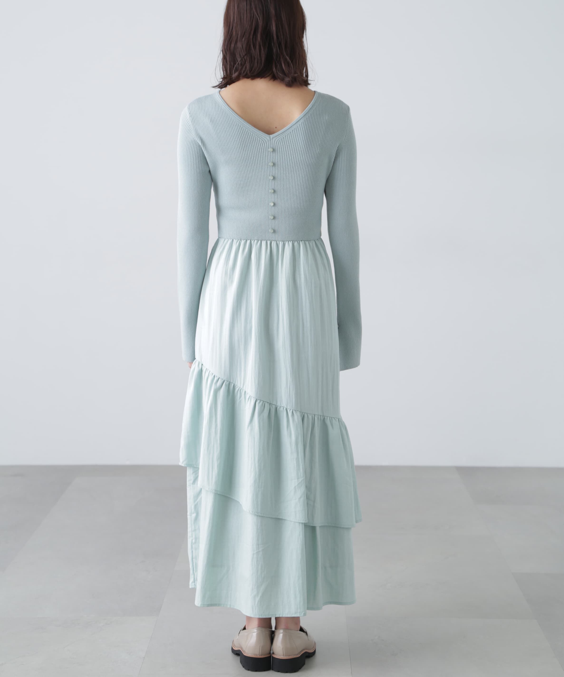  「前後2way布帛ドッキングリブニットワンピース」|ワンピース|