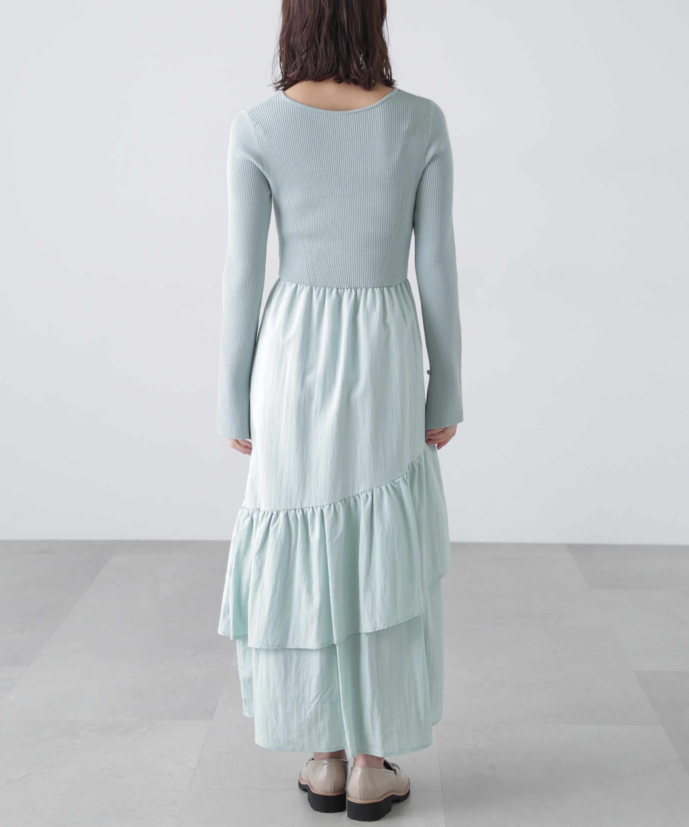  「前後2way布帛ドッキングリブニットワンピース」|ワンピース|