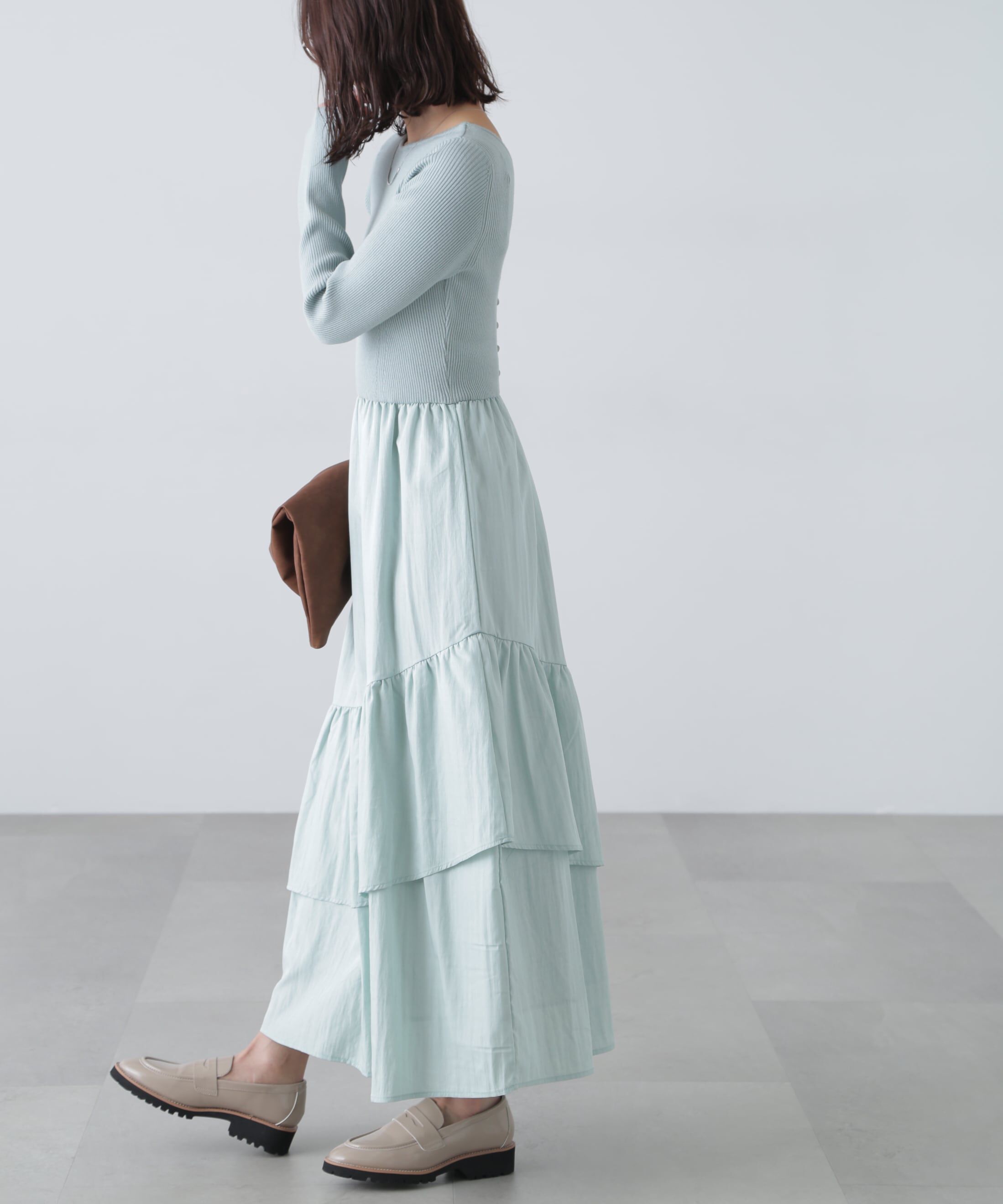  「前後2way布帛ドッキングリブニットワンピース」|ワンピース|