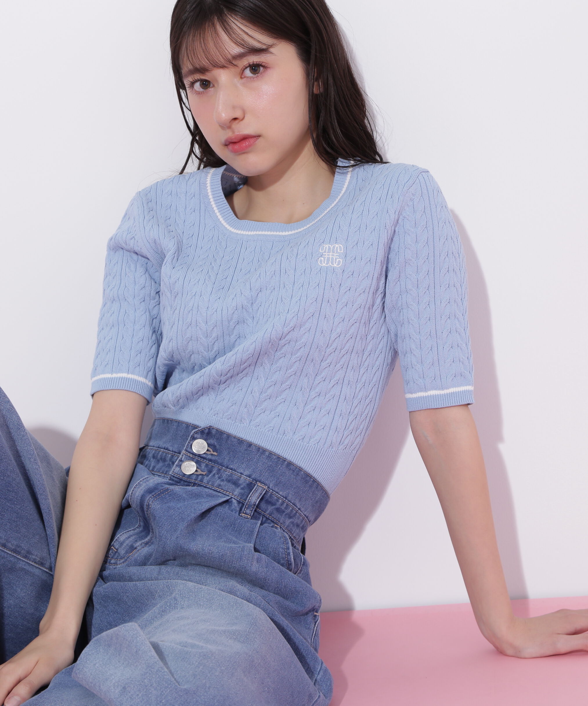  「ランダムケーブルニット」|ニット・セーター|ブルー