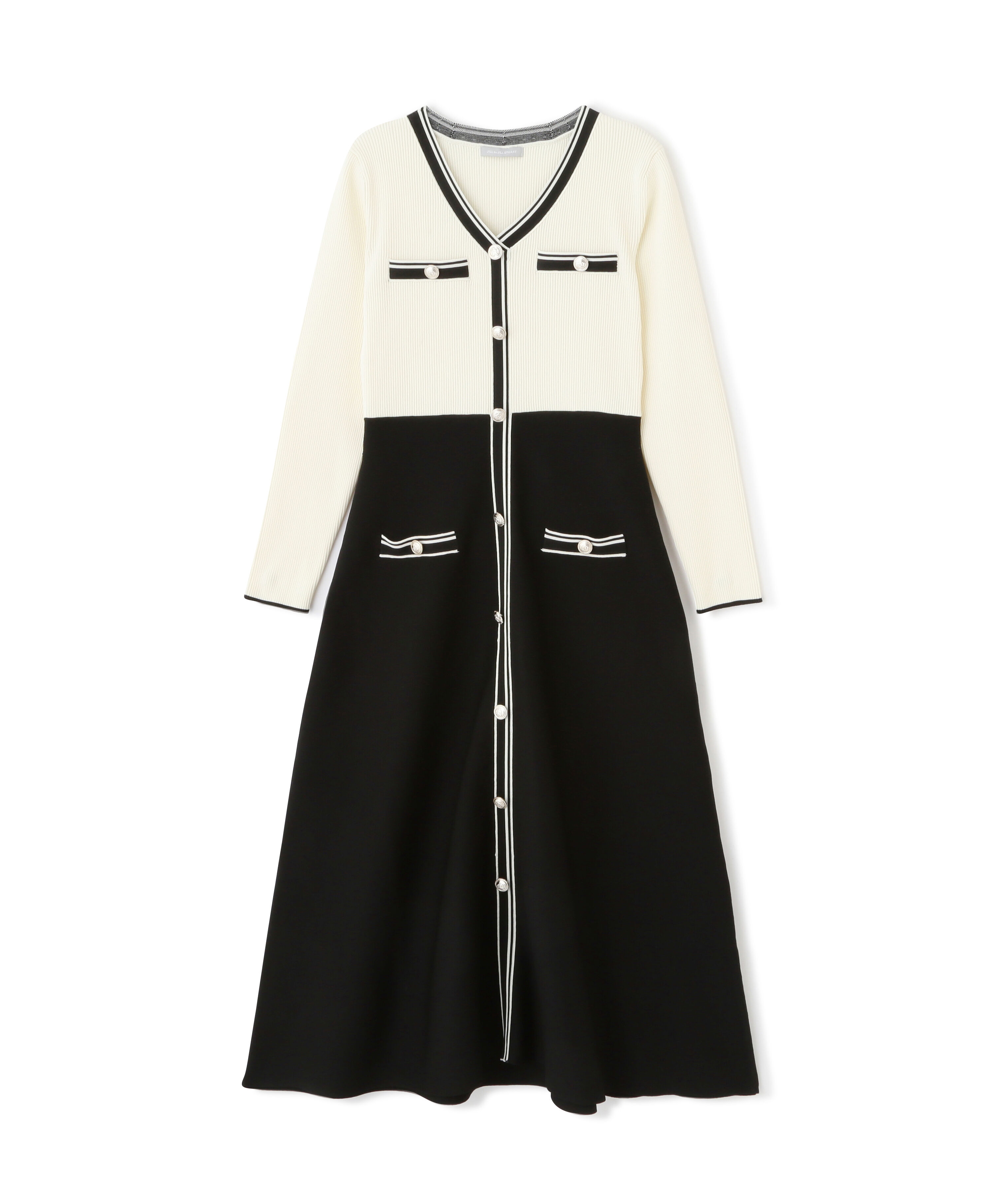  「Vネック配色ラインフレアワンピース」|ワンピース|