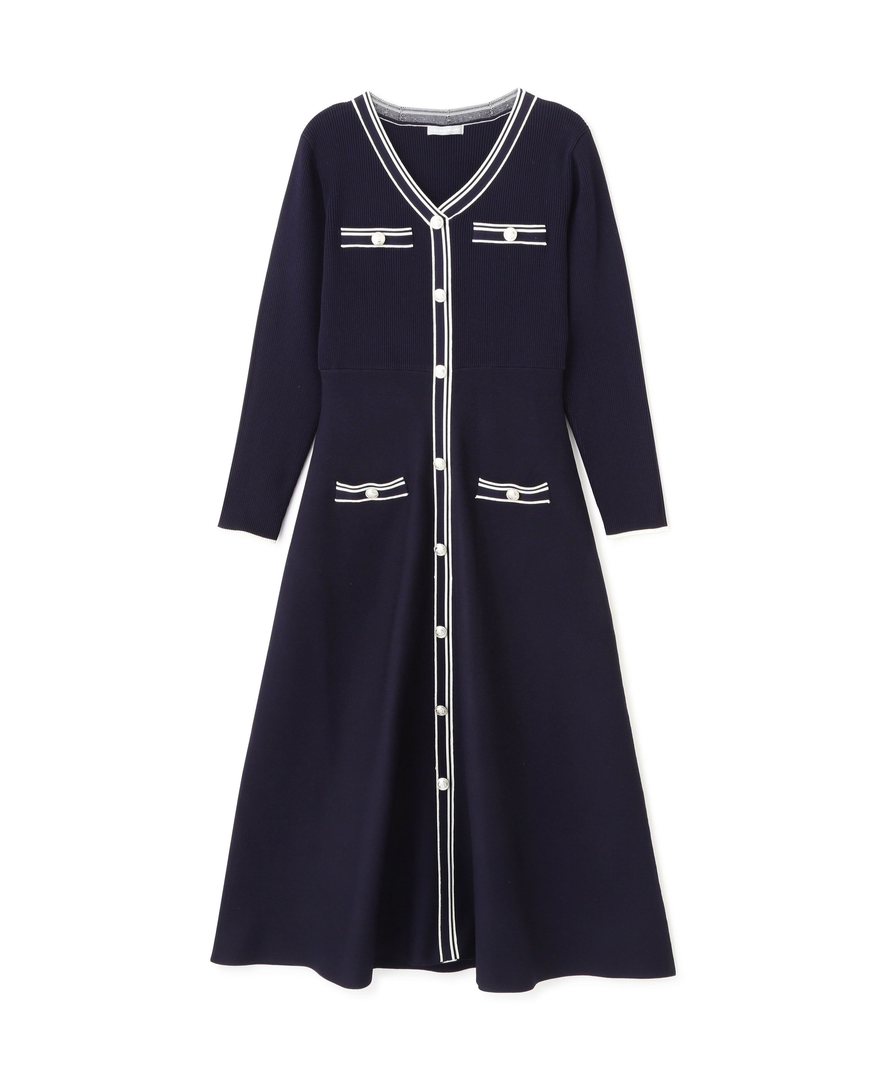  「Vネック配色ラインフレアワンピース」|ワンピース|