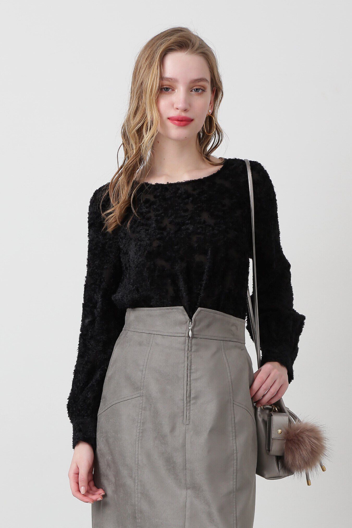  「◆カットジャガードリボンブラウス」|シャツ・ブラウス|ブラック