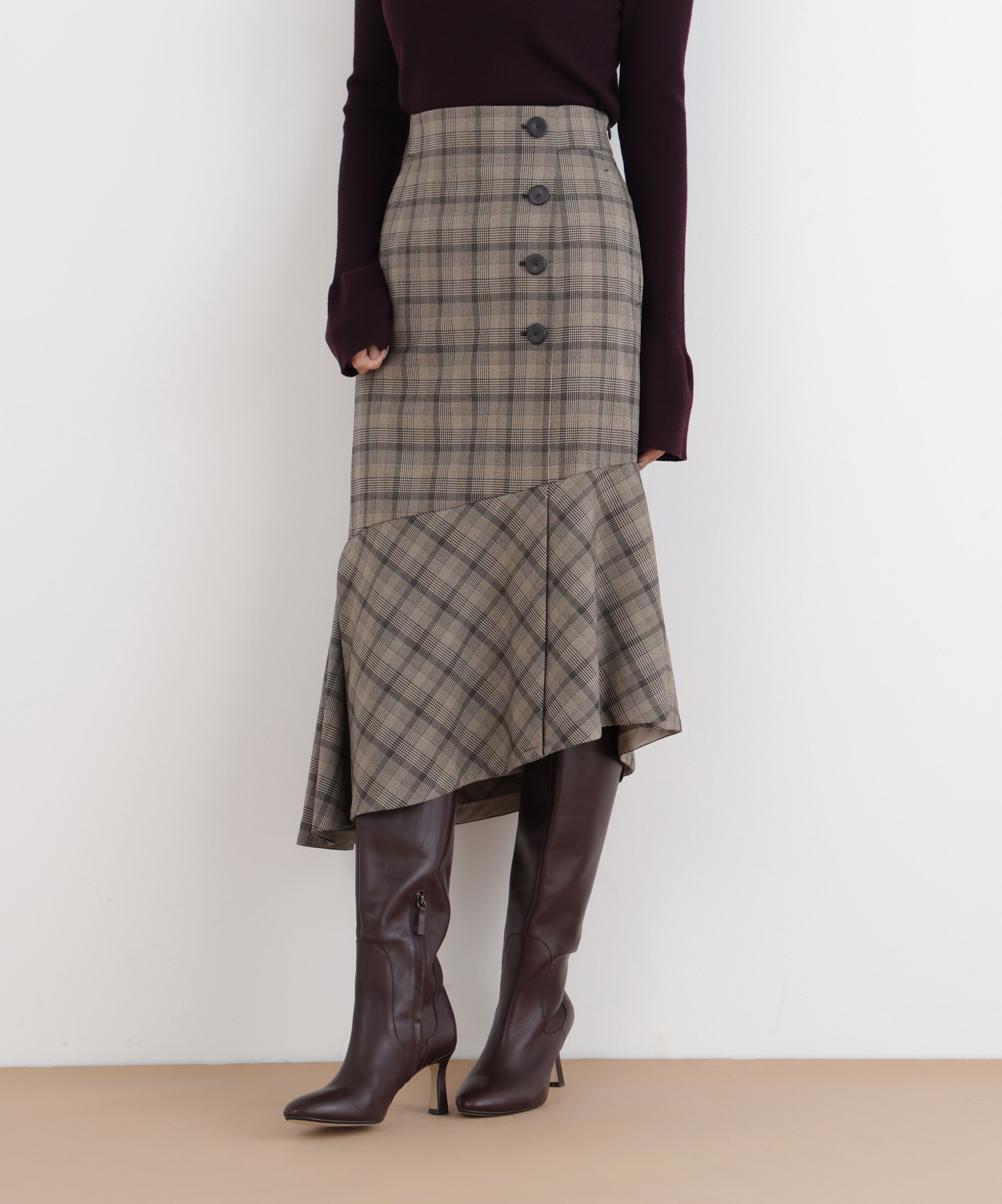  「◆グレンチェックアシンメトリーラッフルスカート」|スカート|