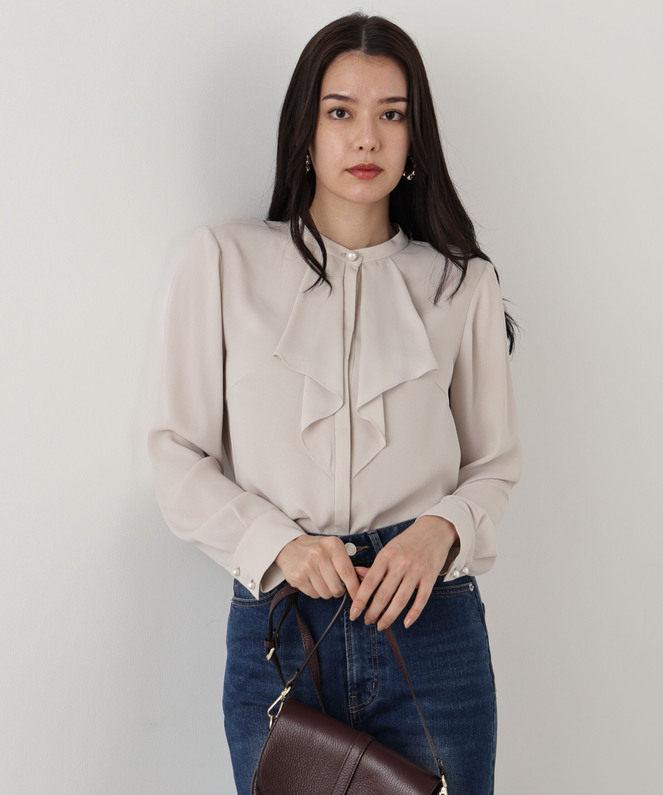  「◆フロントラッフルパール釦ブラウス」|シャツ・ブラウス|