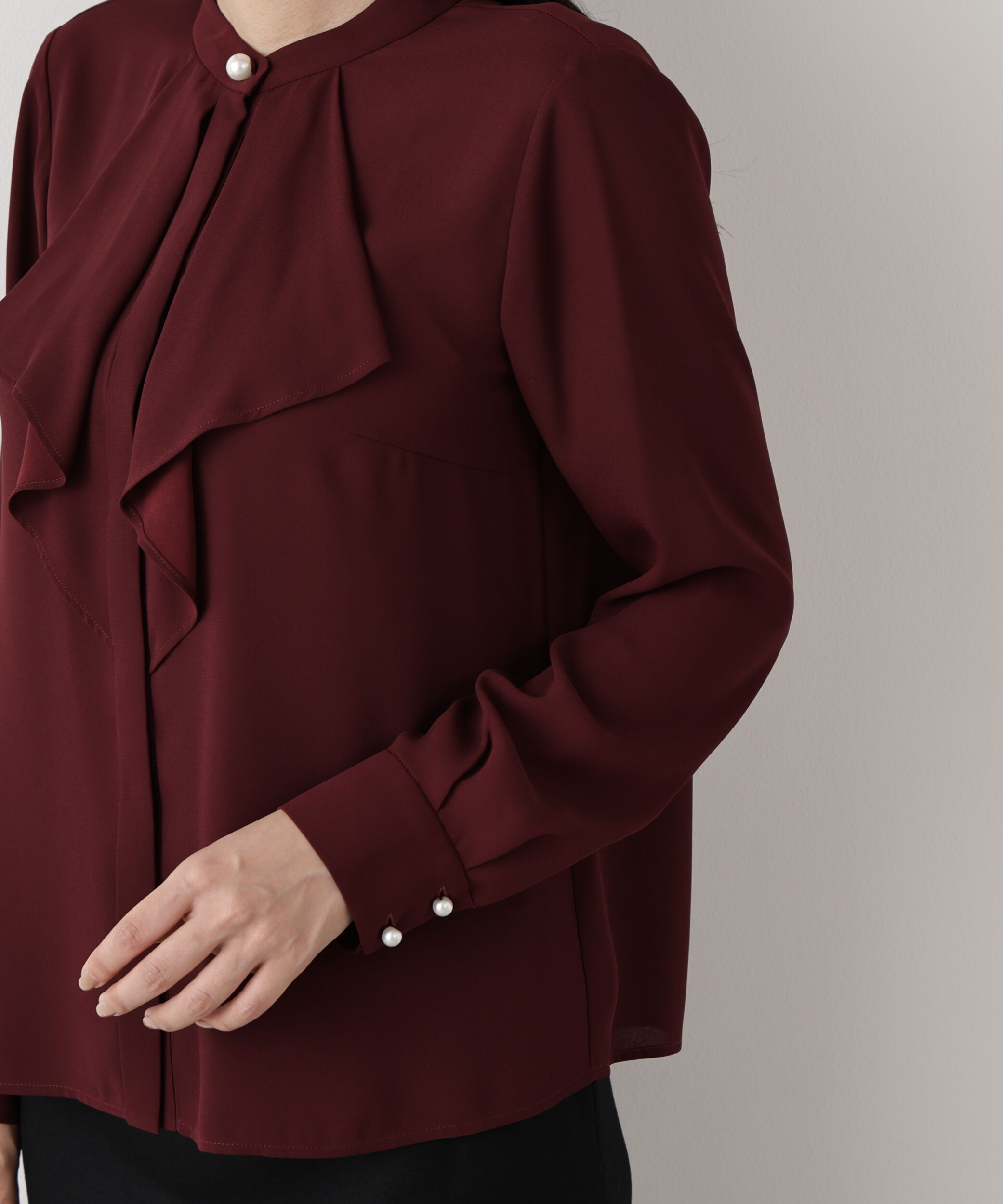  「◆フロントラッフルパール釦ブラウス」|シャツ・ブラウス|