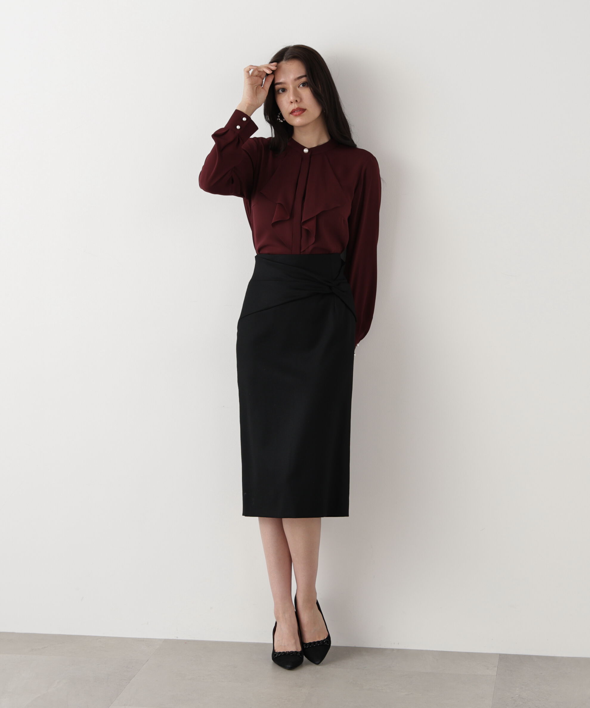  「◆フロントラッフルパール釦ブラウス」|シャツ・ブラウス|