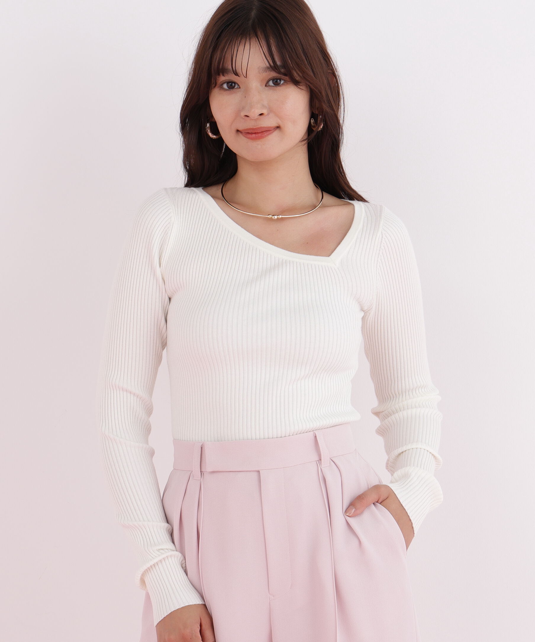  「アシンメトリーネックニットプルオーバー」|ニット・セーター|