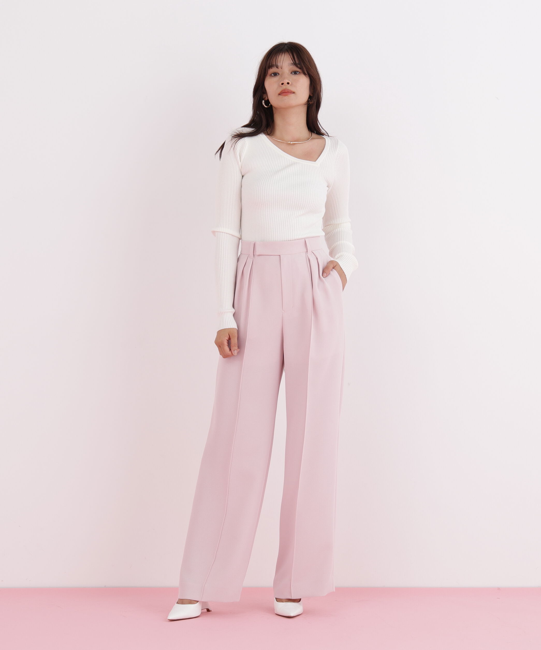  「アシンメトリーネックニットプルオーバー」|ニット・セーター|