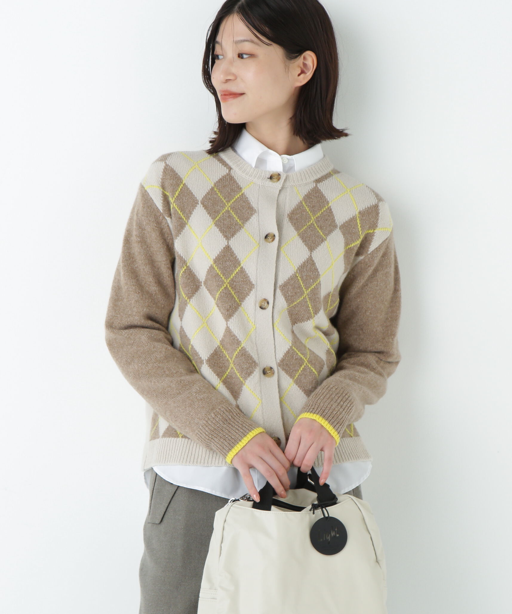  「ウールＭＩＸアーガイルクルーネックカーディガン」|ニット・セーター|ベージュチェ 3