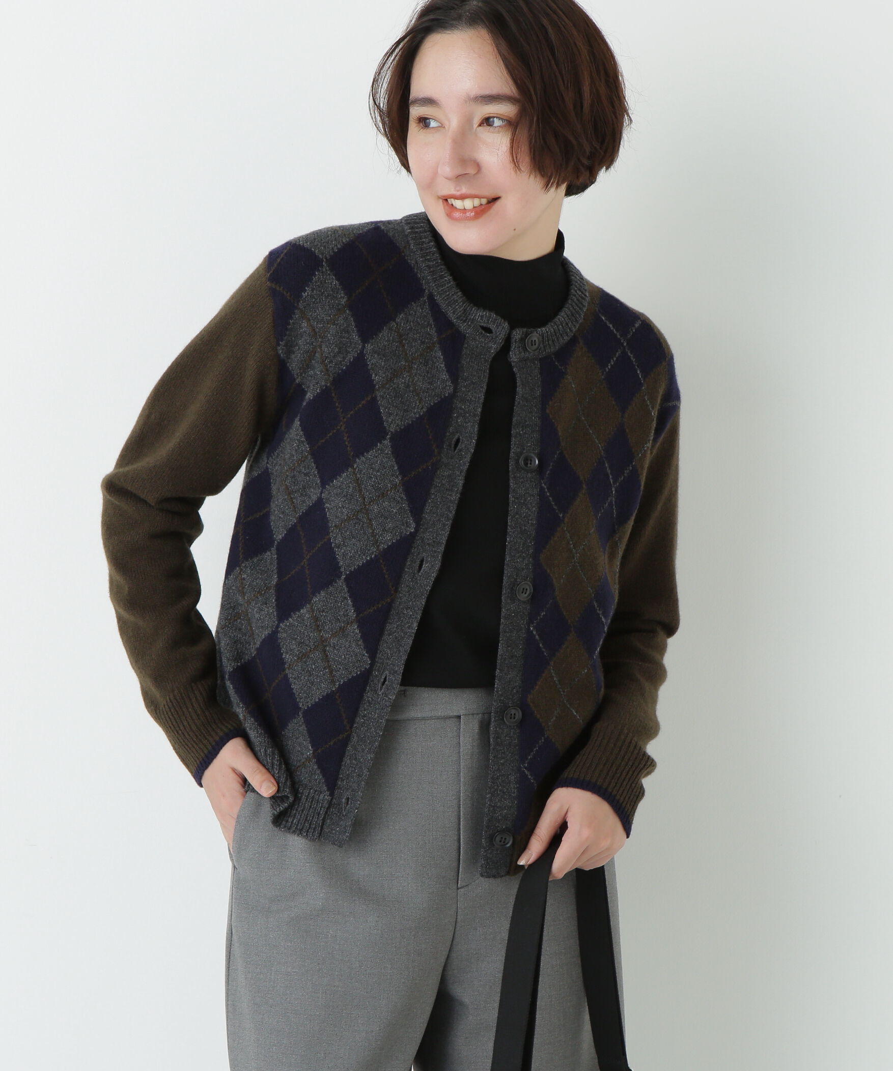  「ウールＭＩＸアーガイルクルーネックカーディガン」|ニット・セーター|カーキチェッ 3
