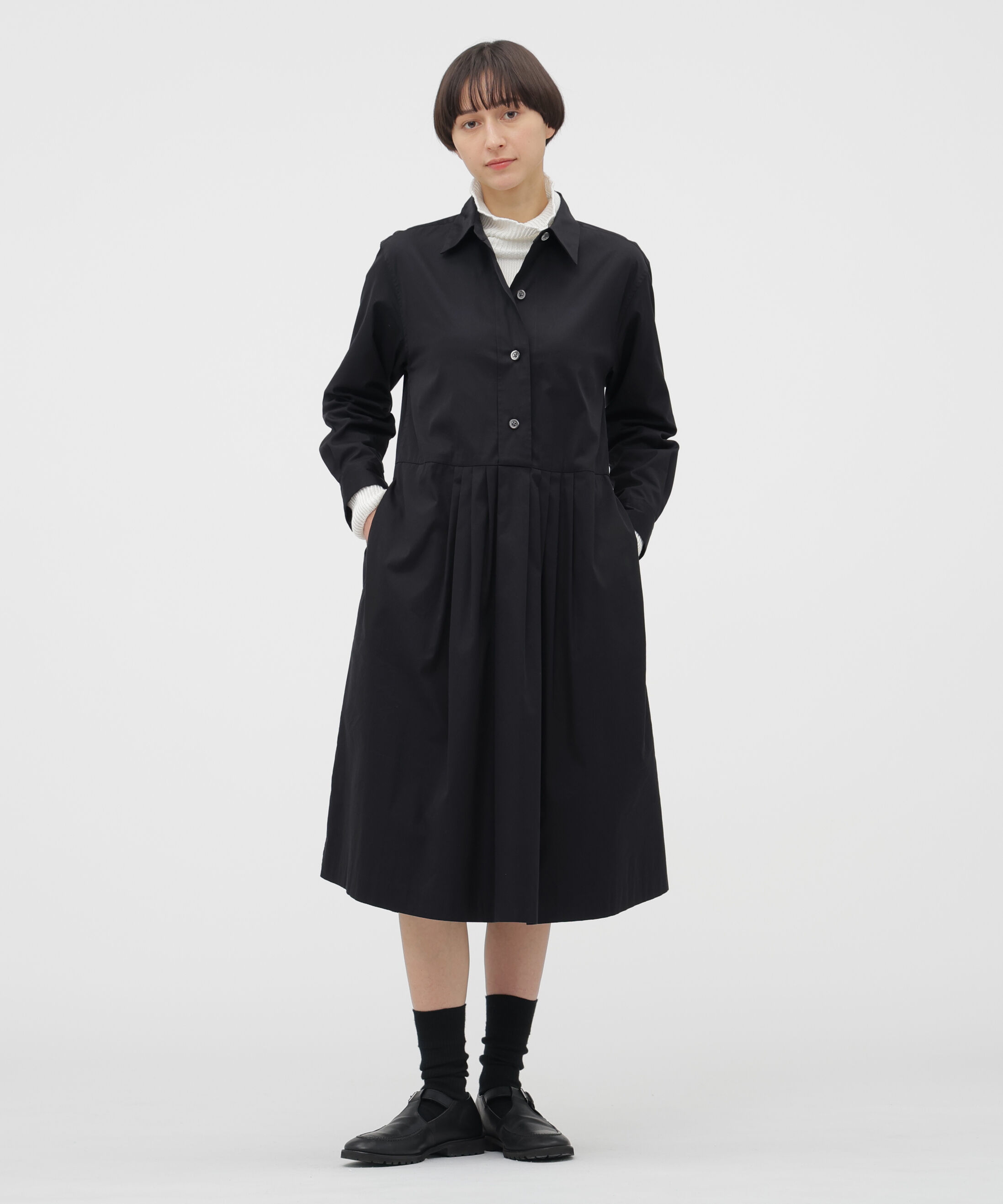  「COTTON SILK PLAINWEAVE DRESS」|ワンピース|DARK NAVY1
