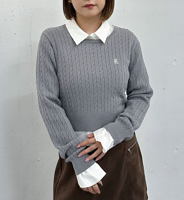 archives「ロゴ刺繍ケーブルニットプルオーバー」|ニット・セーター|GRAY