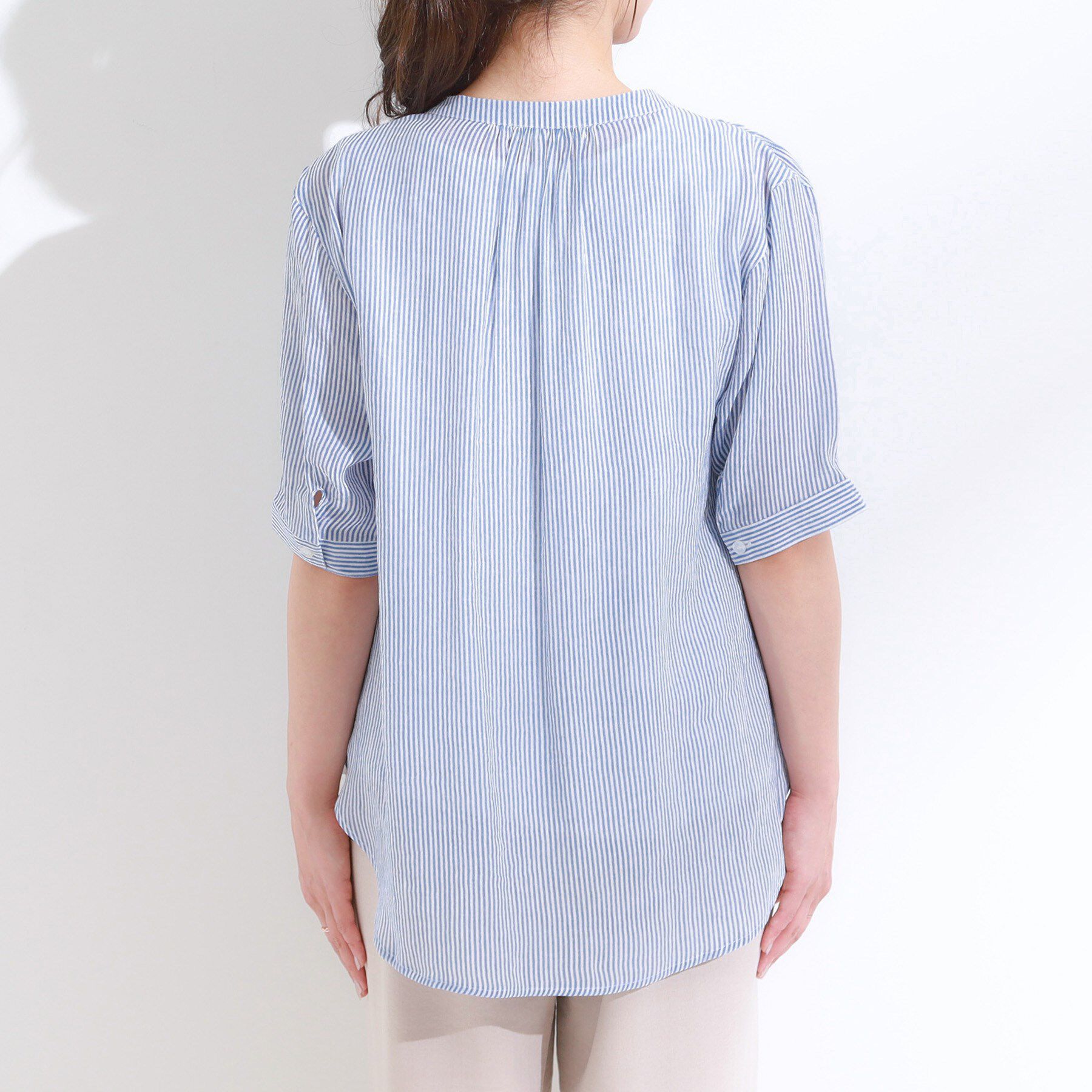 SHOO･LA･RUE「【S-LL/2点セット】着るだけでコーデが決まる 麻調5分袖ブラウス＋タンクトップ」|シャツ・ブラウス|