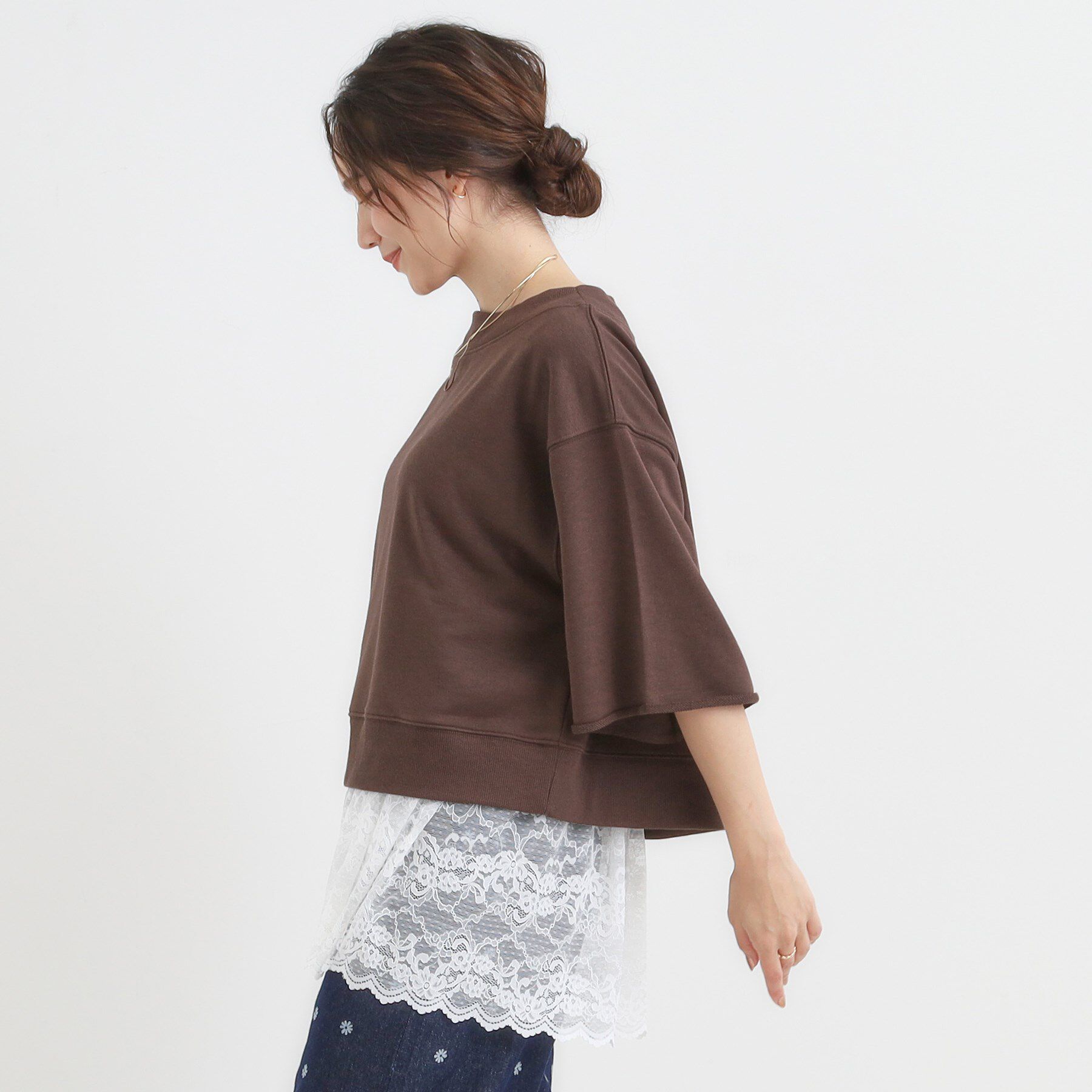 SHOO･LA･RUE「【2点セット】ハーフスリーブミニ裏毛プルオーバー＆レースタンクトップSET」|その他|